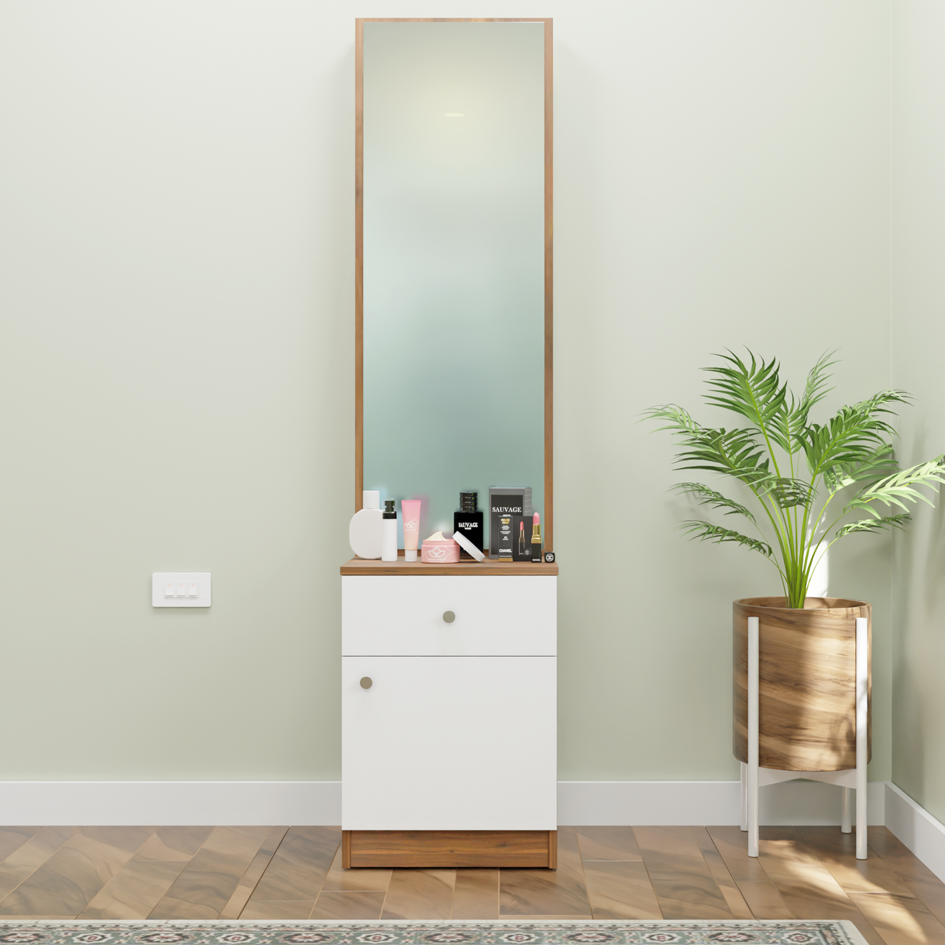 Dressing Table with Mirror Door | Door | Drawer & Open Shelves Dressing Table VIKI FURNITURE