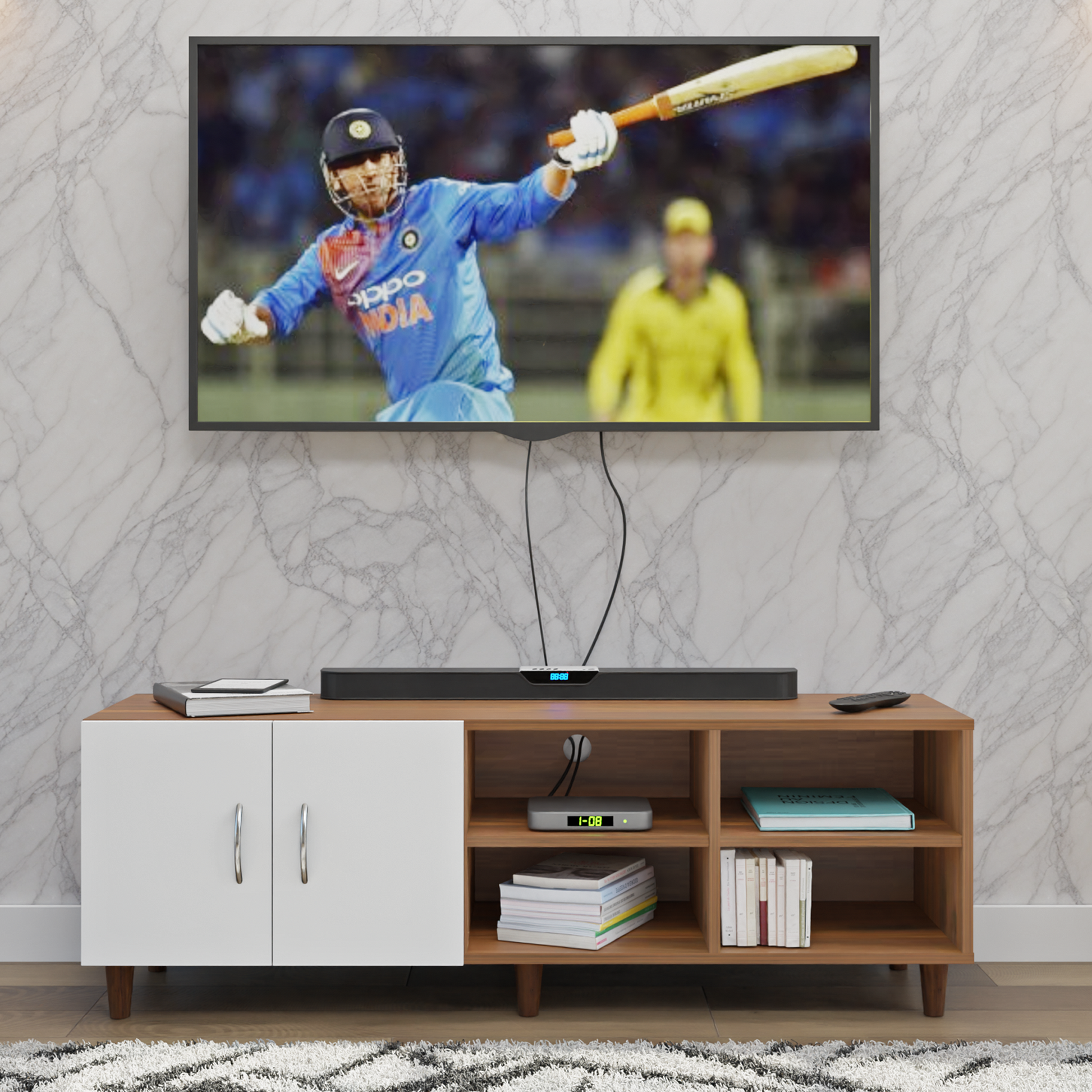TV Unit | 2 Door, Open Shelves | Dual Color TV & Entertainment Unit VIKI FURNITURE