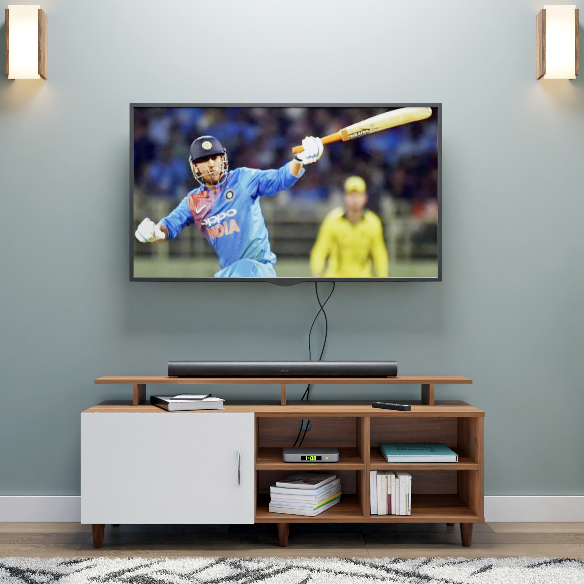 TV Unit | 1 Door, Open Shelves & Extension | Dual Color TV & Entertainment Unit VIKI FURNITURE