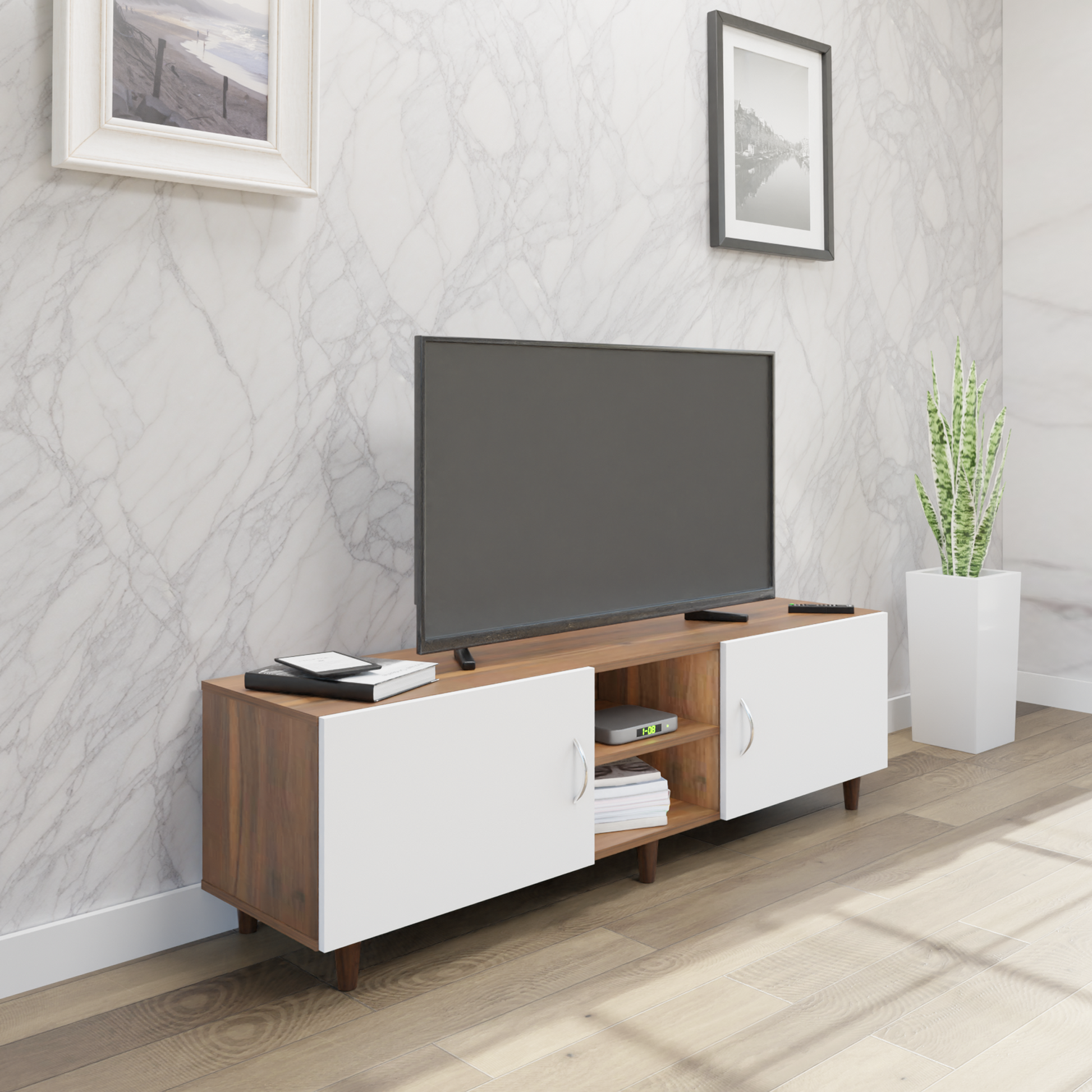TV Unit | 2 Doors, Open Shelves | Dual Color TV & Entertainment Unit VIKI FURNITURE