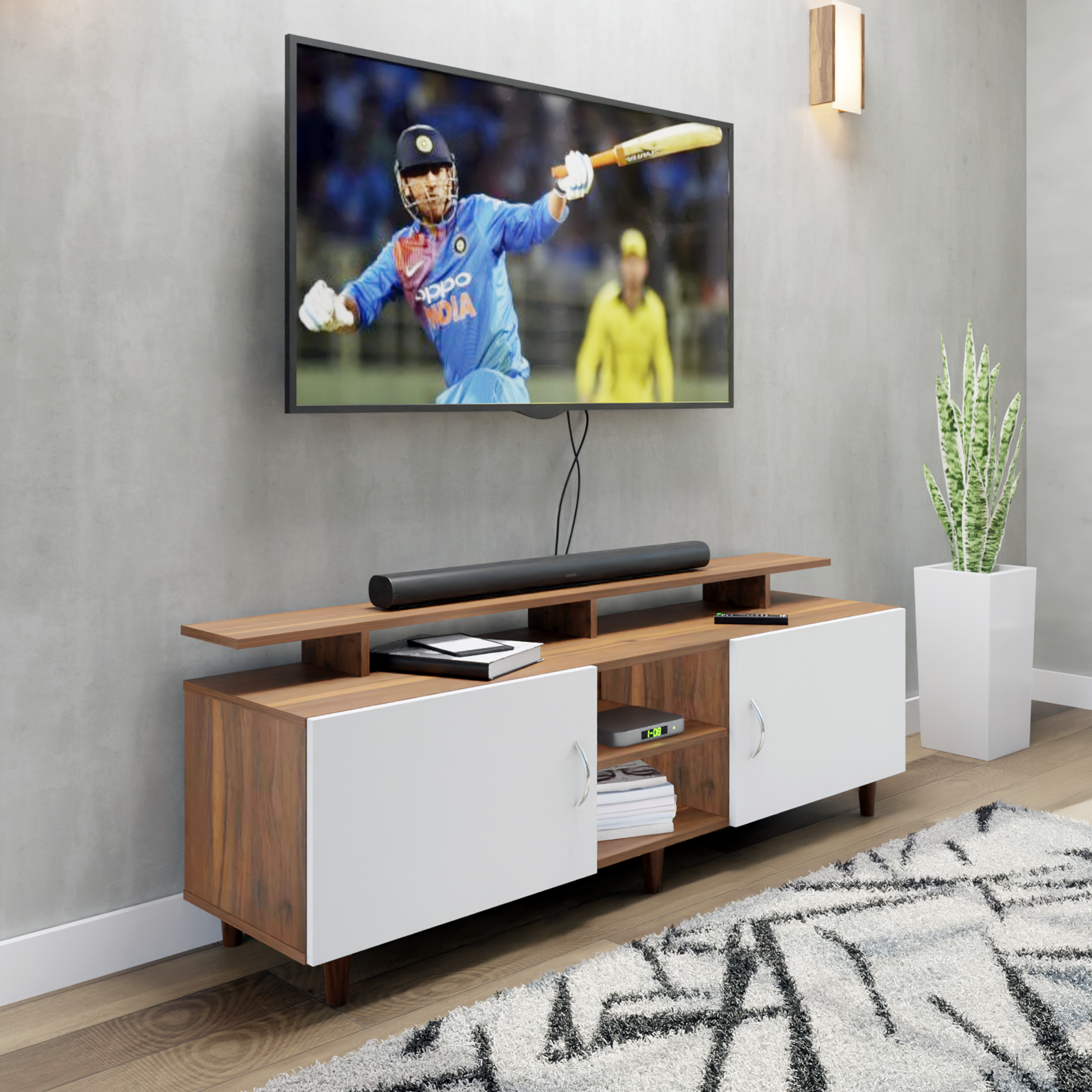 TV unit | 2 Doors, Open Shelves & Extension | Dual Color TV & Entertainment Unit VIKI FURNITURE