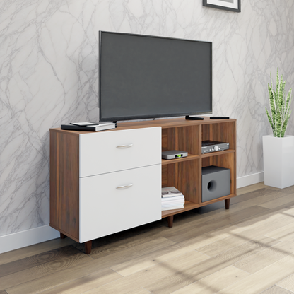 TV Unit | 2 Drawers, Shelf & Open Shelves | Dual Color TV & Entertainment Unit VIKI FURNITURE