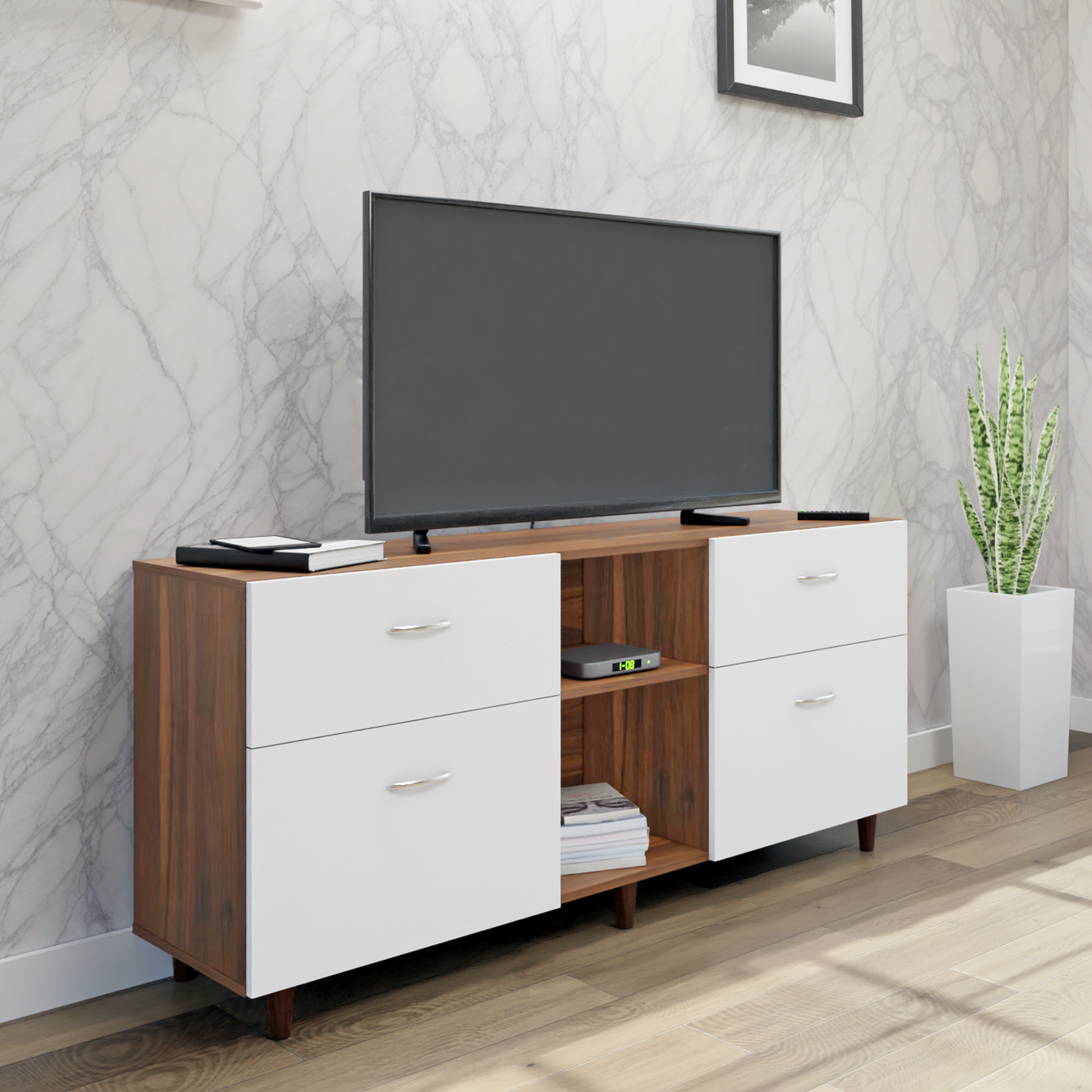 TV unit | 4 Drawers, Open Shelves | Dual Color TV & Entertainment Unit VIKI FURNITURE