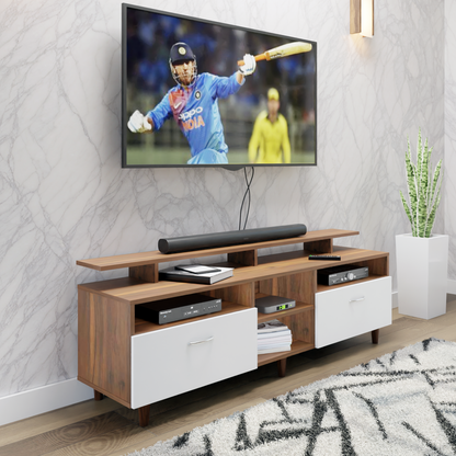 TV Unit | 2 Drawers, Open Shelves & Extension | Dual Color TV & Entertainment Unit VIKI FURNITURE