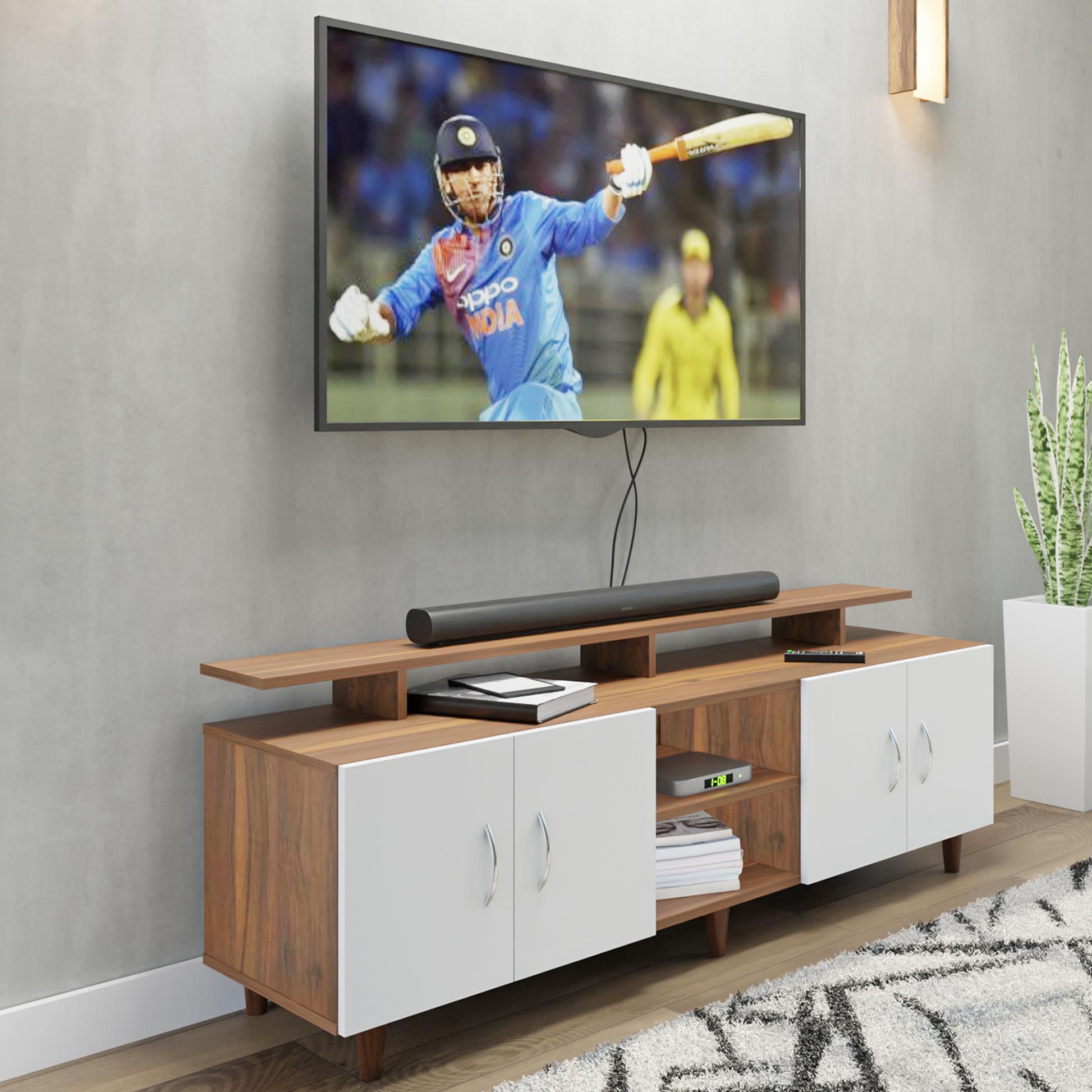 TV unit | 4 Doors, Open Shelves & Extension | Dual Color TV & Entertainment Unit VIKI FURNITURE