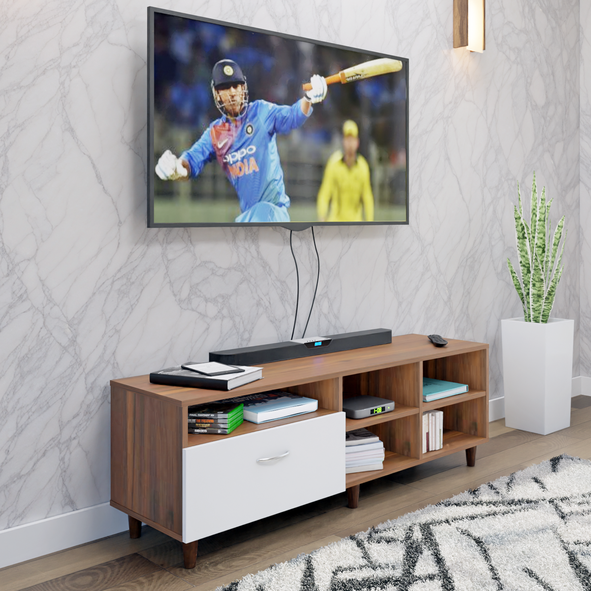 TV Unit | 1 Drawer, Shelf, Open Shelves & | Dual Color TV & Entertainment Unit VIKI FURNITURE
