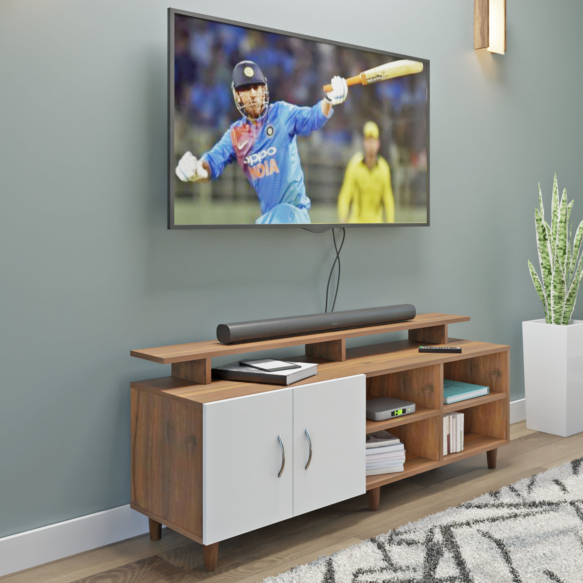 TV Unit | 2 Door, Open Shelves & Extension | Dual Color TV & Entertainment Unit VIKI FURNITURE