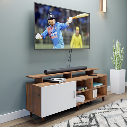 TV Unit | 1 Door, Open Shelves & Extension | Dual Color TV & Entertainment Unit VIKI FURNITURE