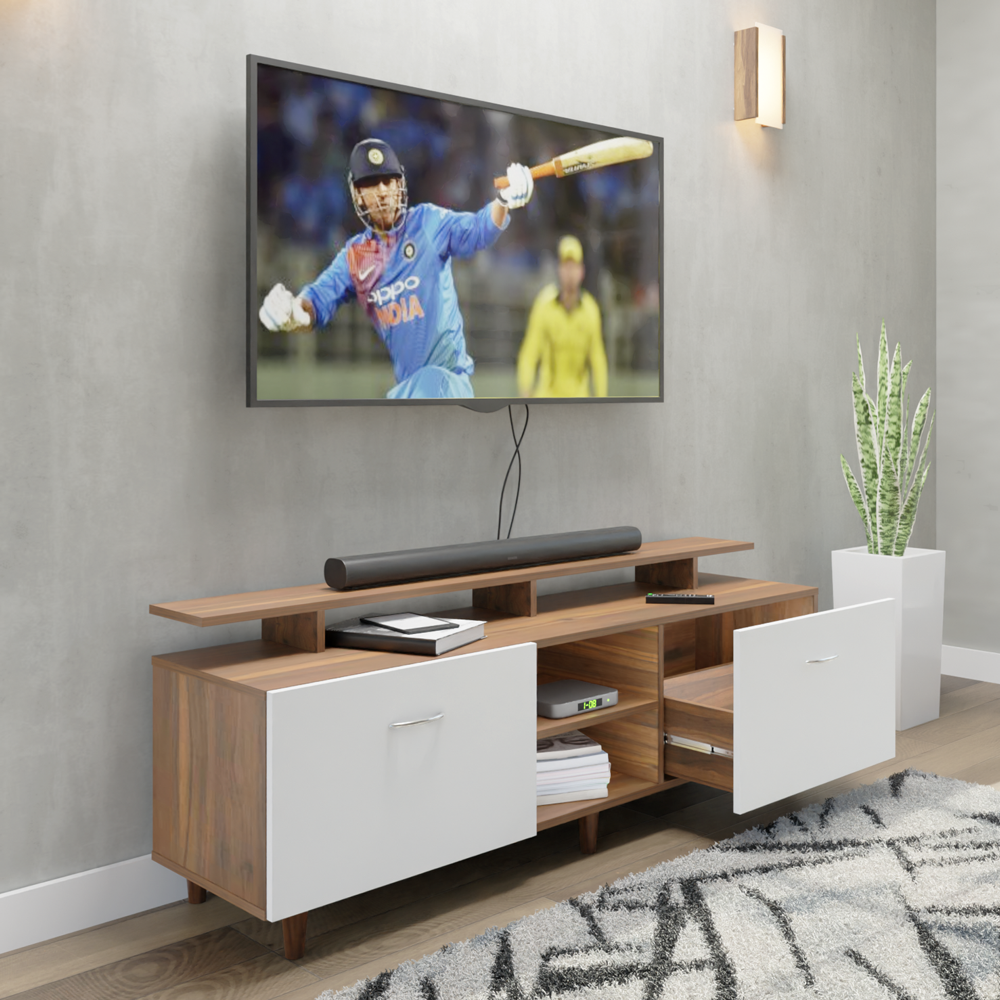 TV Unit | Drawers, Open Shelf & Extension | Dual Color TV & Entertainment Unit VIKI FURNITURE