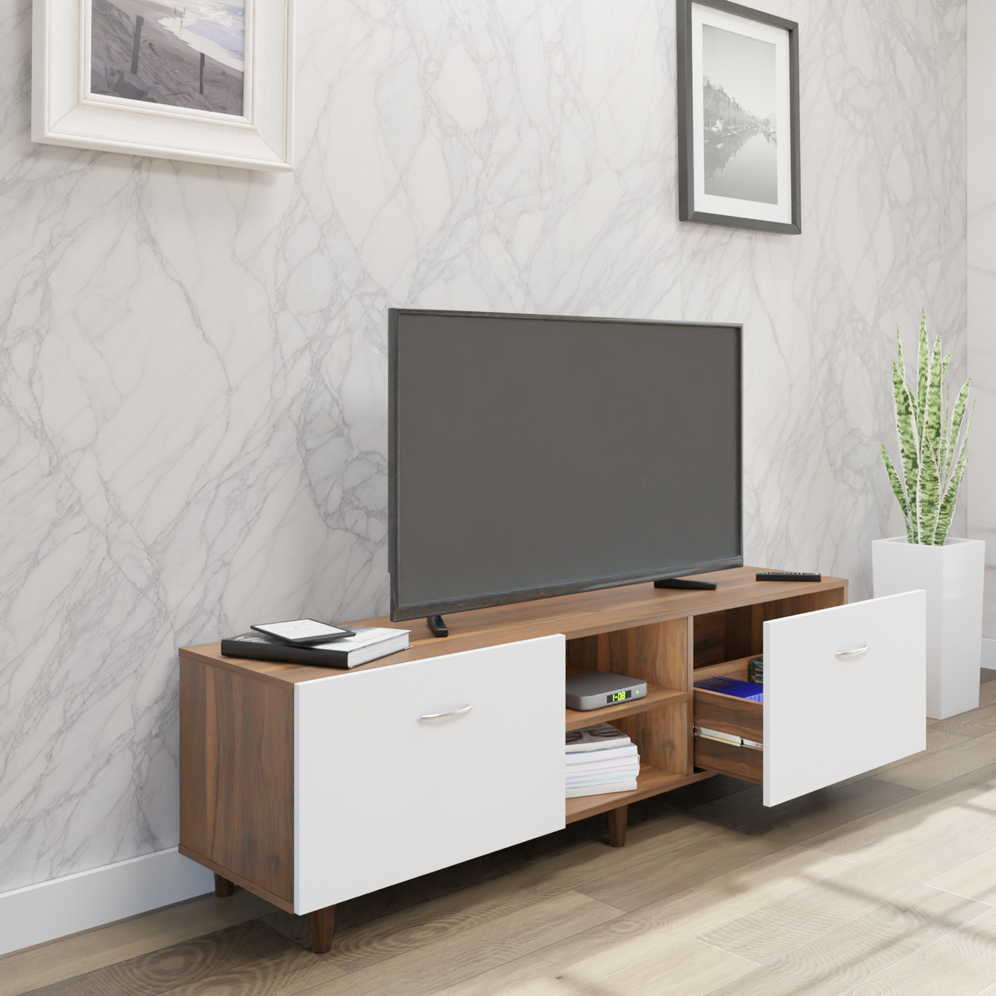 TV Unit | Drawers, Open Shelf | Dual Color TV & Entertainment Unit VIKI FURNITURE