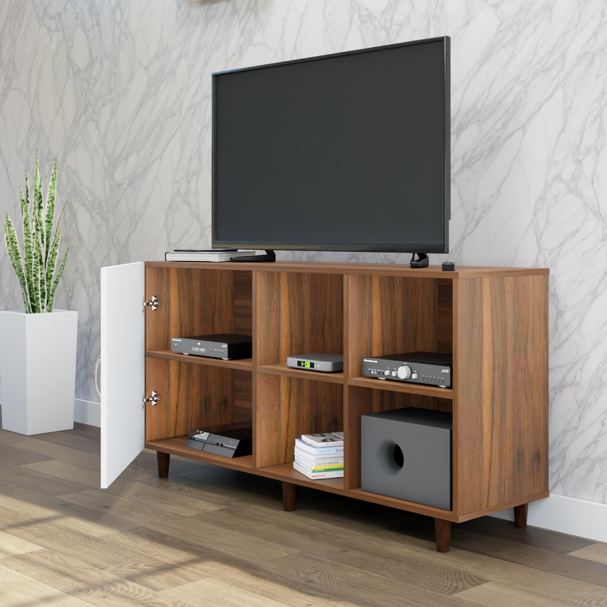TV Unit | 1 Door, Open Shelves | Dual Color TV & Entertainment Unit VIKI FURNITURE