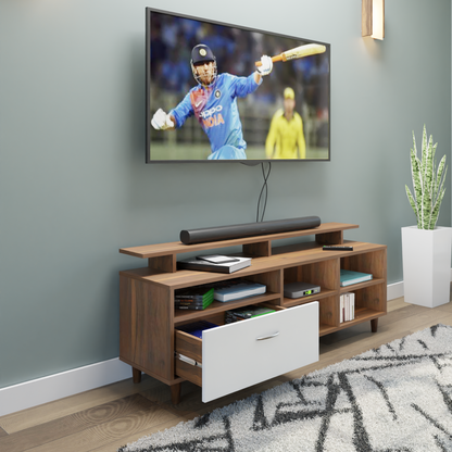 TV Unit | 1 Drawer, Shelf, Open Shelves & Extension | Dual Color TV & Entertainment Unit VIKI FURNITURE