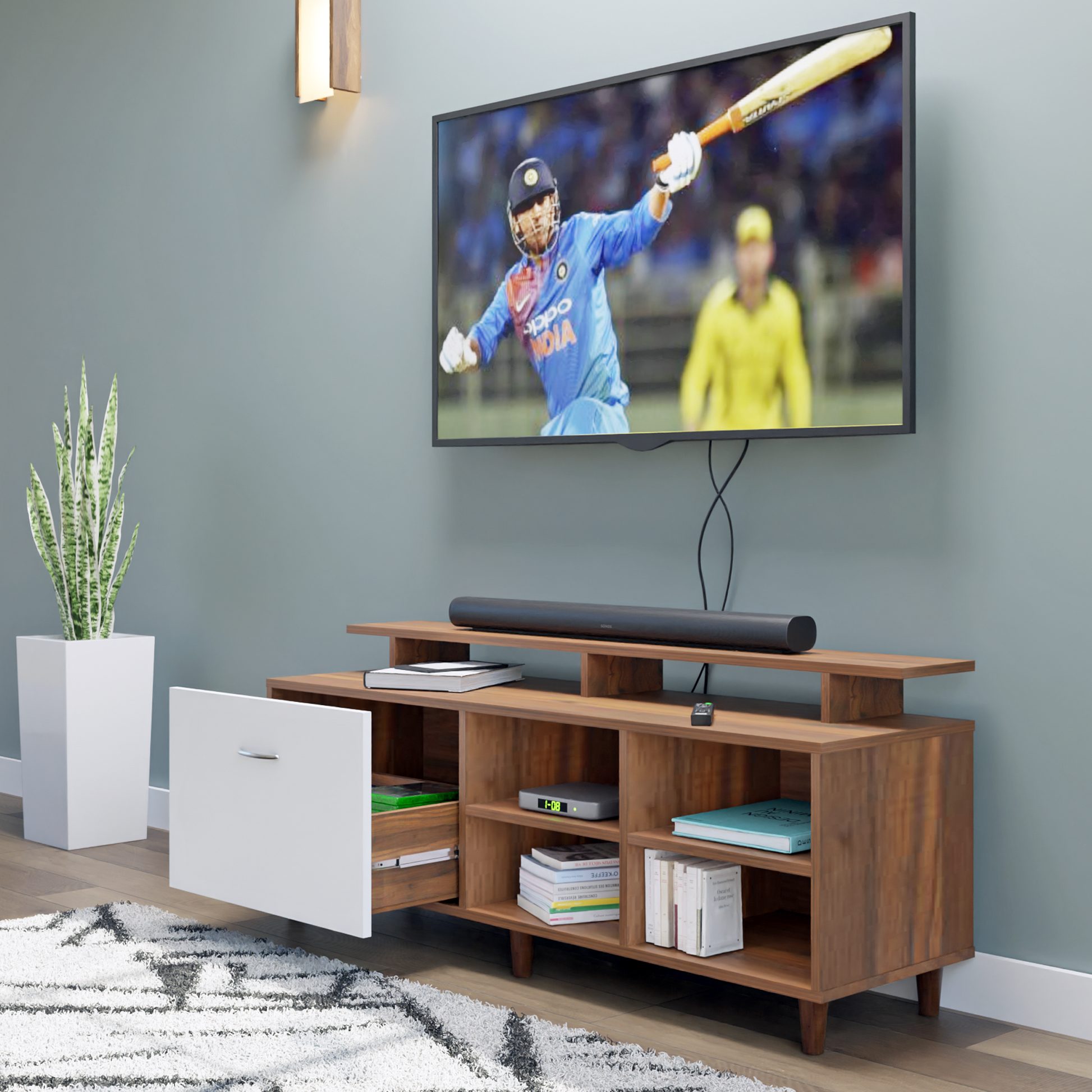 TV Unit | 1 Drawer, Open Shelves & Extension | Dual Color TV & Entertainment Unit VIKI FURNITURE