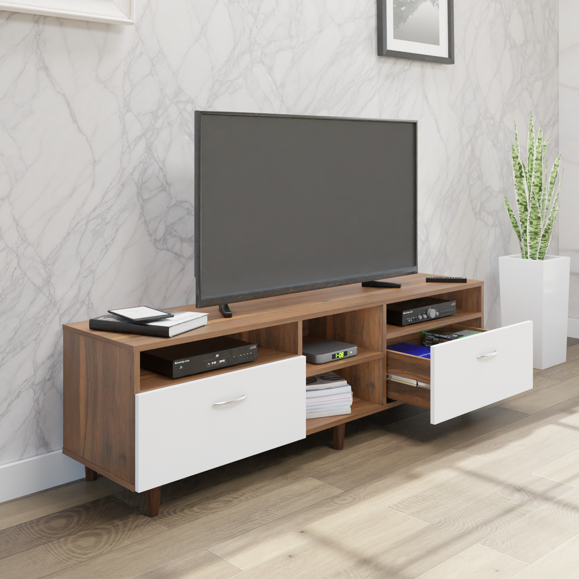 TV Unit | 2 Drawers, Open Shelves | Dual Color TV & Entertainment Unit VIKI FURNITURE