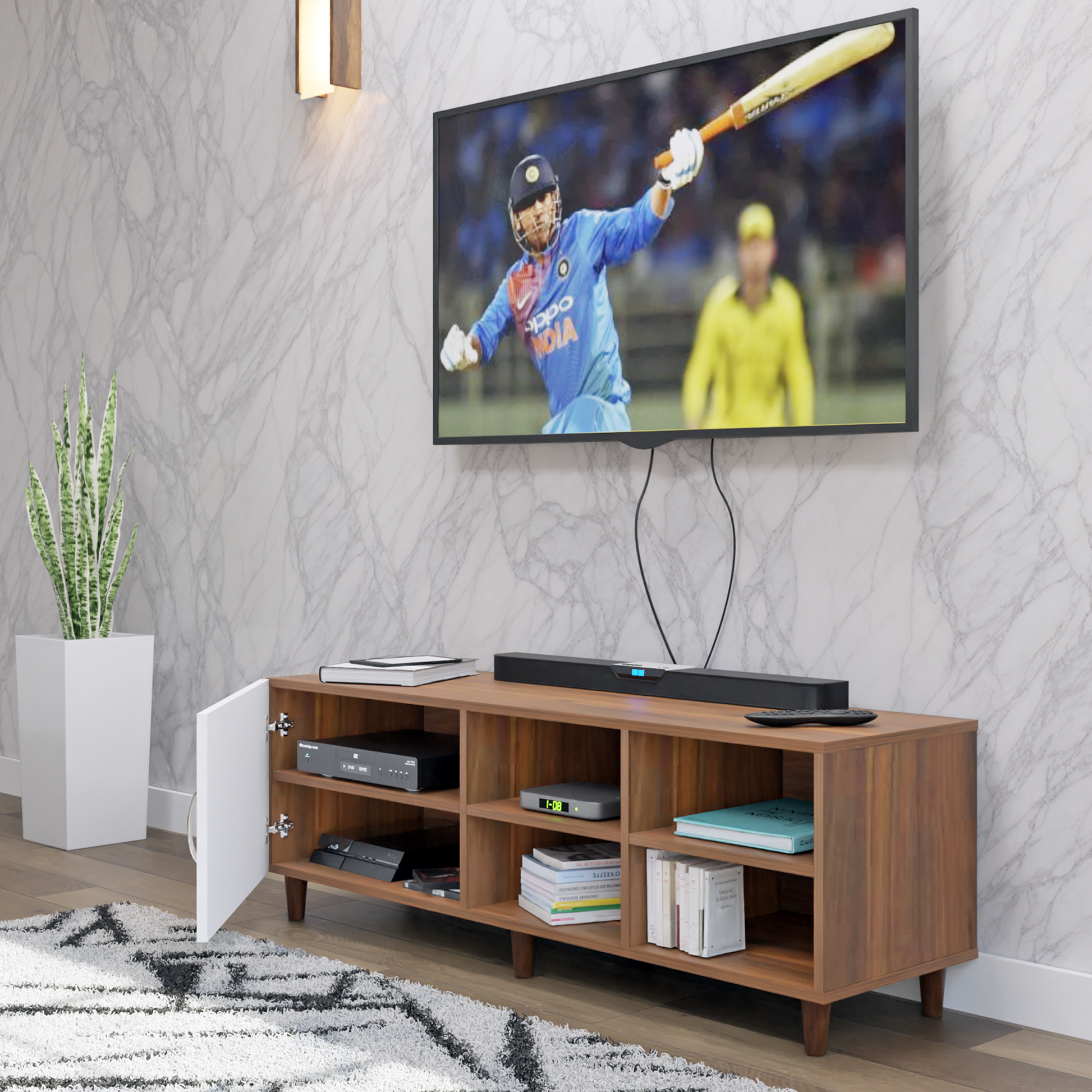 TV Unit | 1 Door, Open Shelves | Dual Color TV & Entertainment Unit VIKI FURNITURE