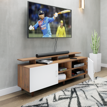 TV unit | 2 Doors, Open Shelves & Extension | Dual Color TV & Entertainment Unit VIKI FURNITURE