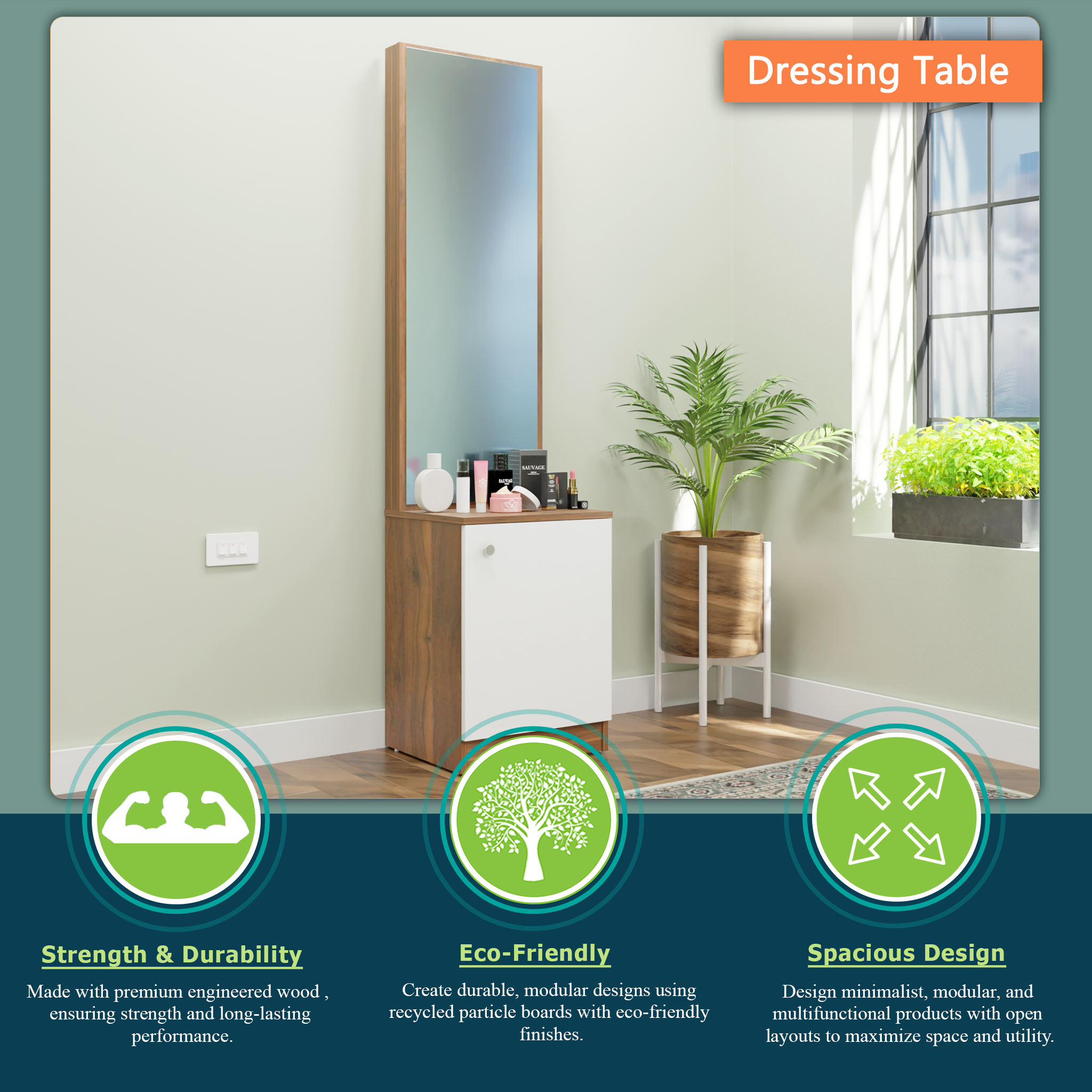 Dressing Table with Mirror Door | Shelves Dressing Table VIKI FURNITURE