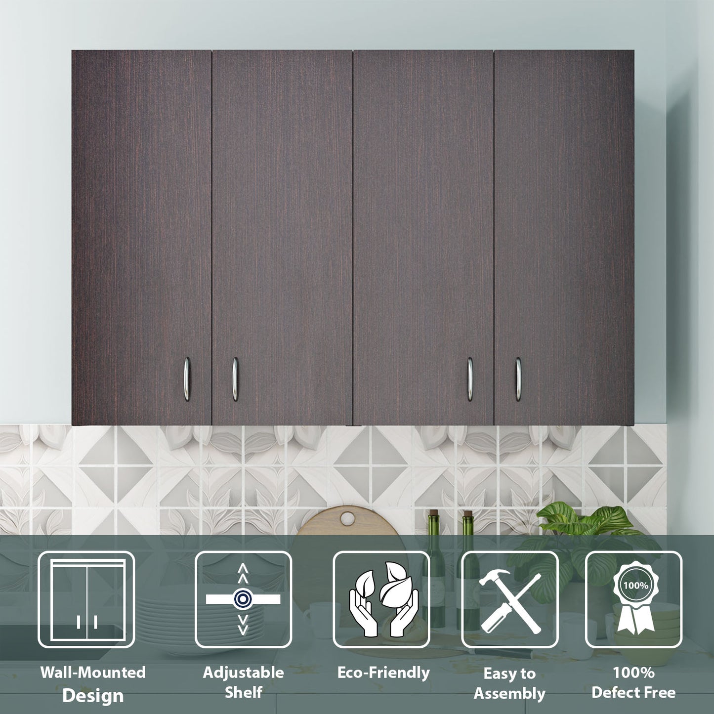 VIKI | Multipurpose Wall Mounted Cabinet with 4 Doors | Storage Solution for Kitchen, Bedroom, Office & Living Room kitchen cabinet VIKI FURNITURE 4 Doors Wenge Wooden Swinng