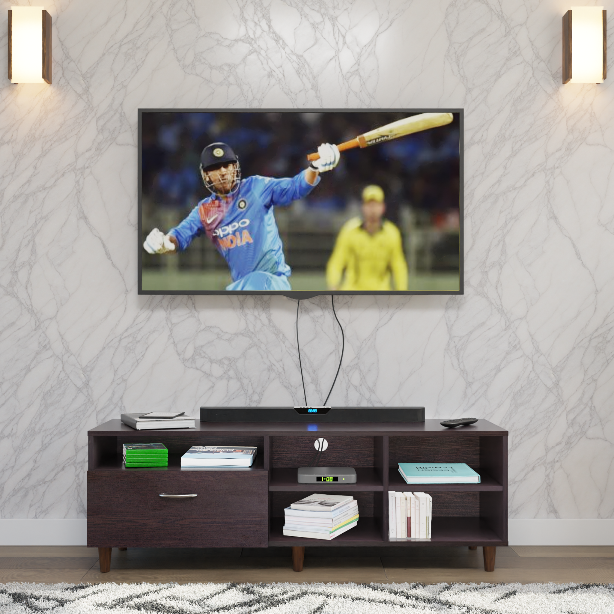 TV Unit | 1 Drawer, Shelf, Open Shelves | Single Color TV & Entertainment Unit VIKI FURNITURE