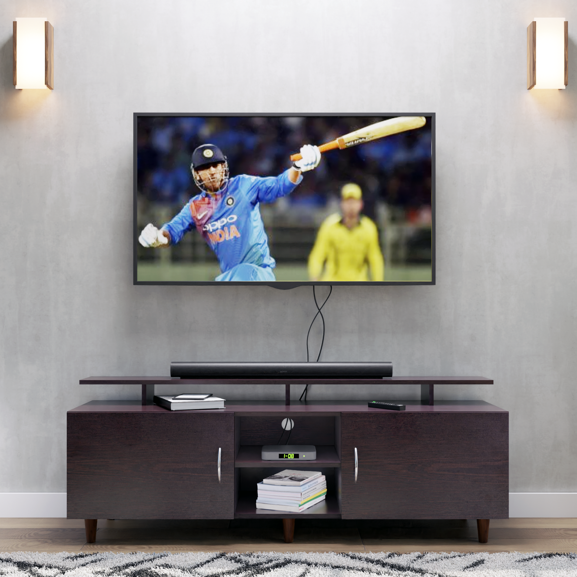 TV unit | 2 Doors, Open Shelves & Extension | Single Color TV & Entertainment Unit VIKI FURNITURE