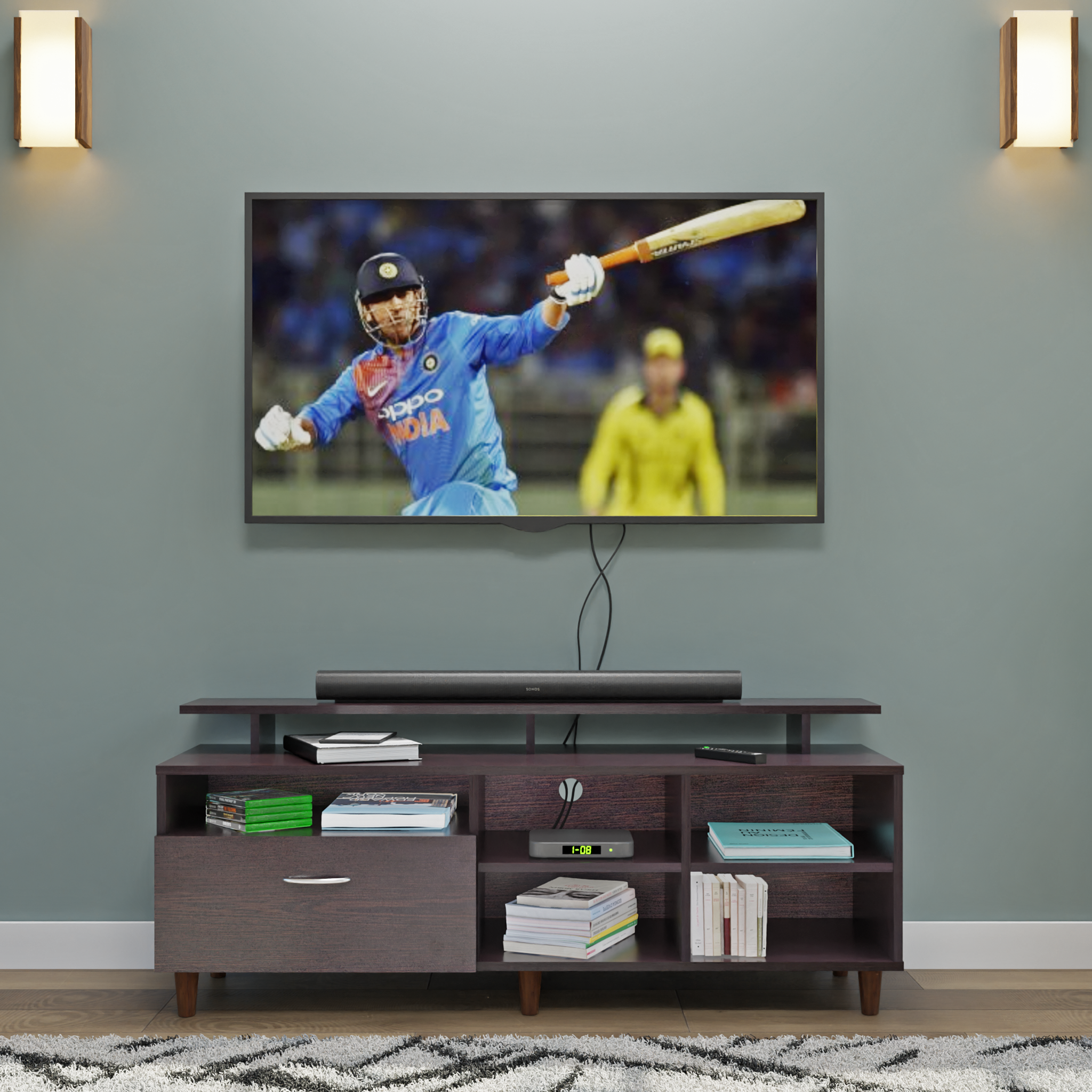 TV Unit | 1 Drawer, Shelf, Open Shelves & Extension | Single Color TV & Entertainment Unit VIKI FURNITURE