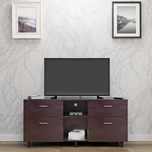 TV unit | 4 Drawers, Open Shelves | Single Color TV & Entertainment Unit VIKI FURNITURE Dark Wenge