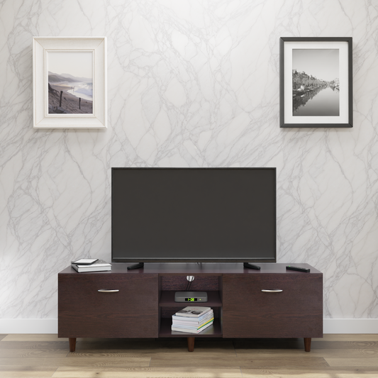 TV Unit | Drawers, Open Shelf | Single Color TV & Entertainment Unit VIKI FURNITURE Dark Wenge