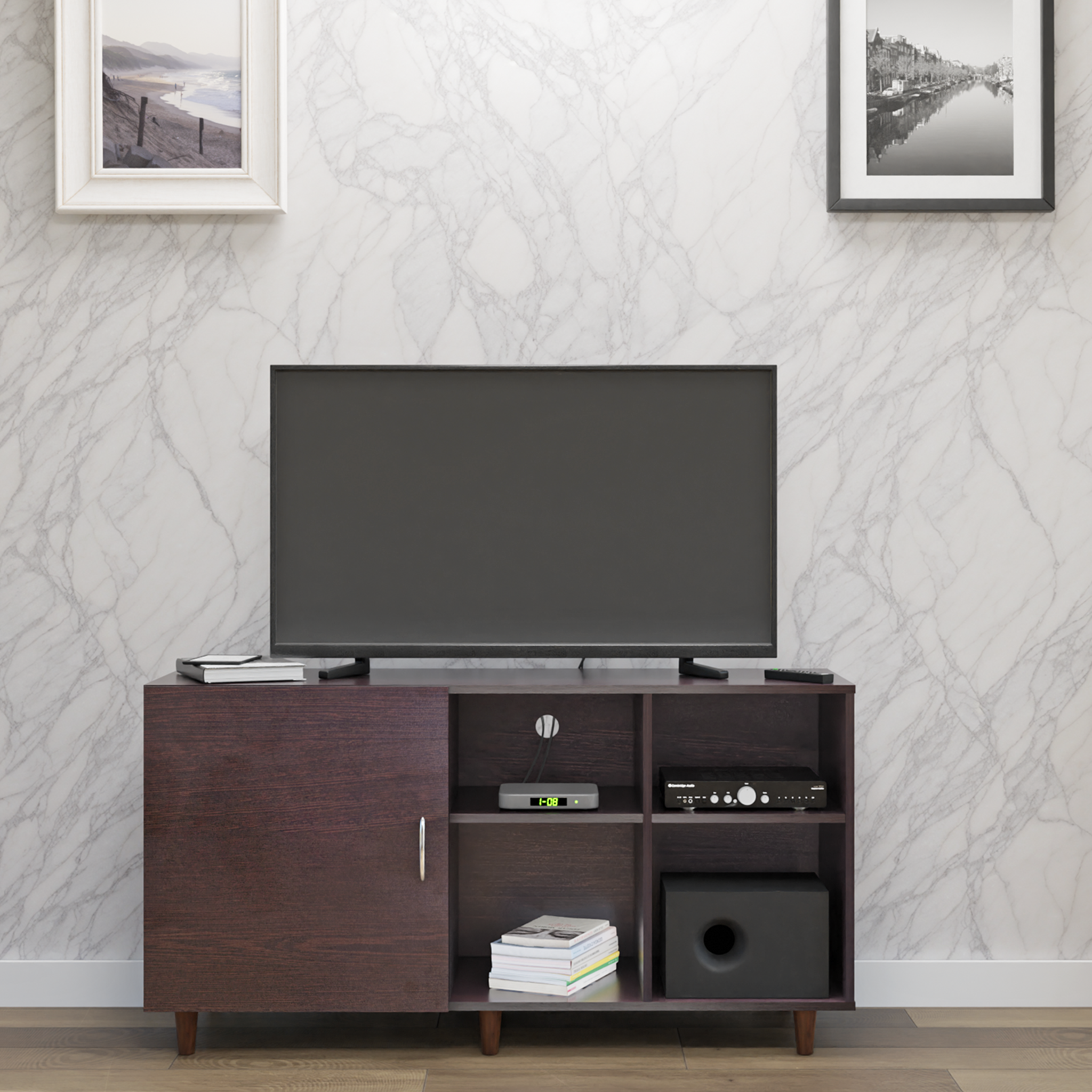 TV Unit | 1 Door, Open Shelves | Single Color TV & Entertainment Unit VIKI FURNITURE