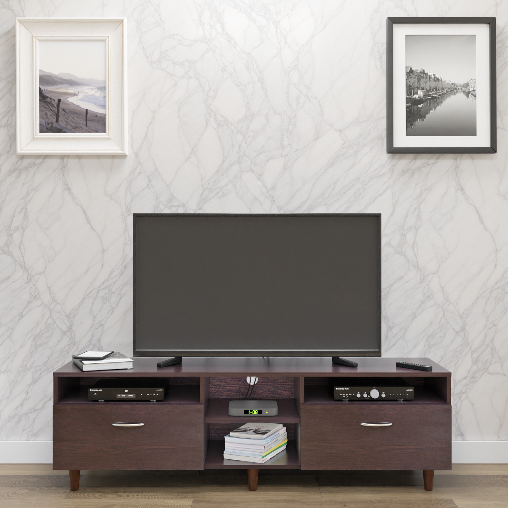 TV Unit | 2 Drawers, Open Shelves | Single Color TV & Entertainment Unit VIKI FURNITURE