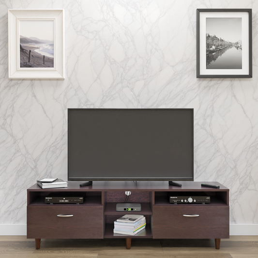 TV Unit | 2 Drawers, Open Shelves | Single Color TV & Entertainment Unit VIKI FURNITURE Dark Wenge