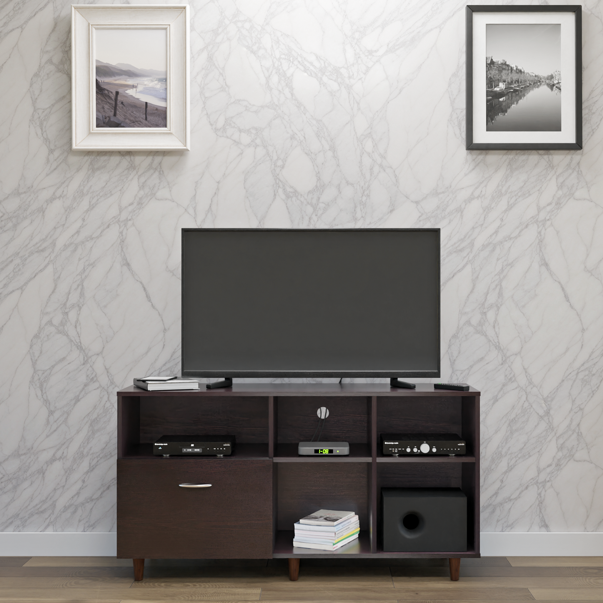 TV Unit | 1 Drawer, Shelf & Open Shelves | Single Color TV & Entertainment Unit VIKI FURNITURE