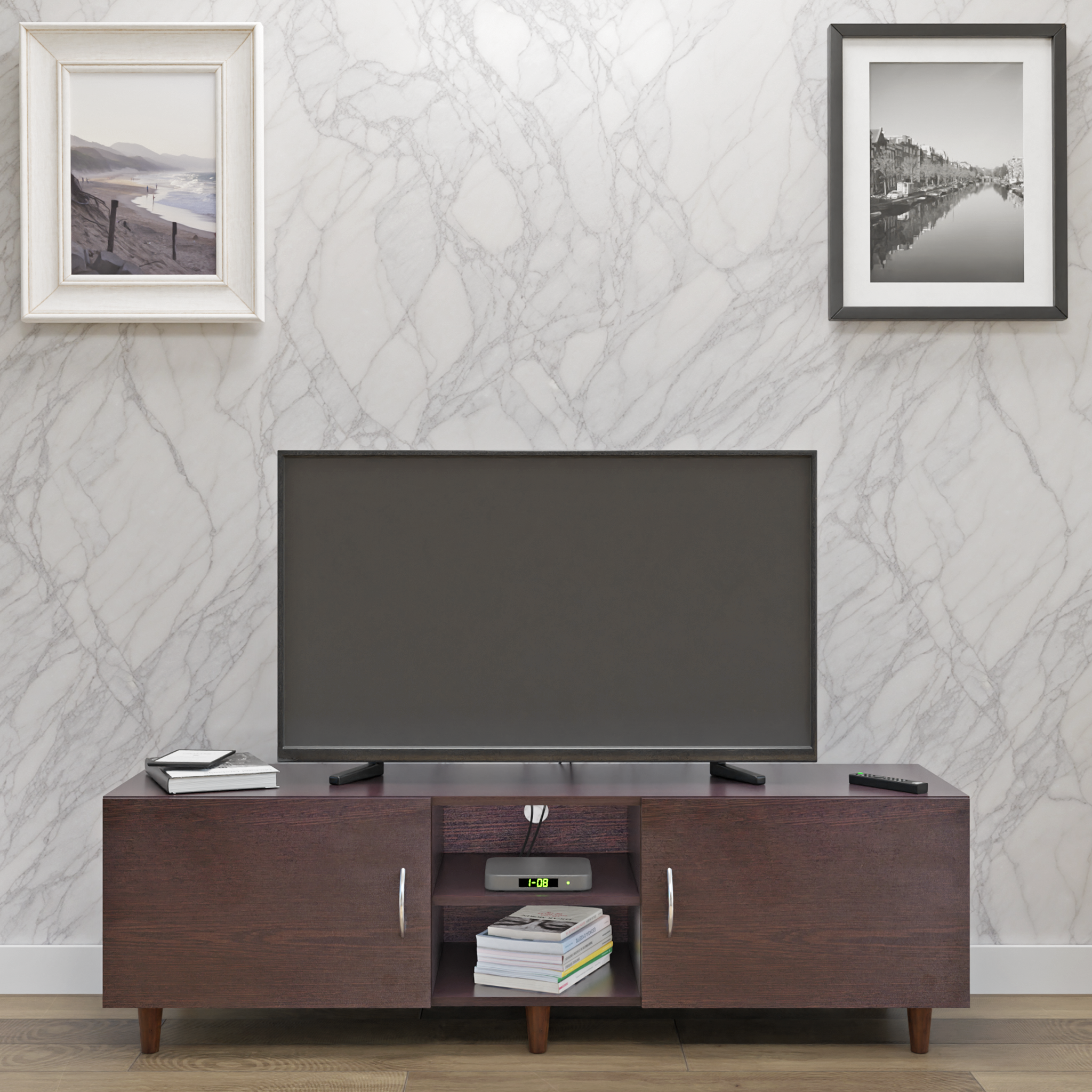 TV Unit | 2 Doors, Open Shelves | Single Color TV & Entertainment Unit VIKI FURNITURE