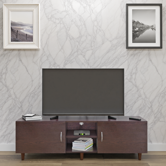 TV Unit | 2 Doors, Open Shelves | Single Color TV & Entertainment Unit VIKI FURNITURE Dark Wenge