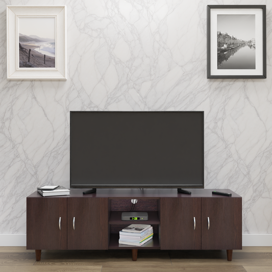 TV unit | 4 Doors, Open Shelves | Single Color TV & Entertainment Unit VIKI FURNITURE Dark Wenge