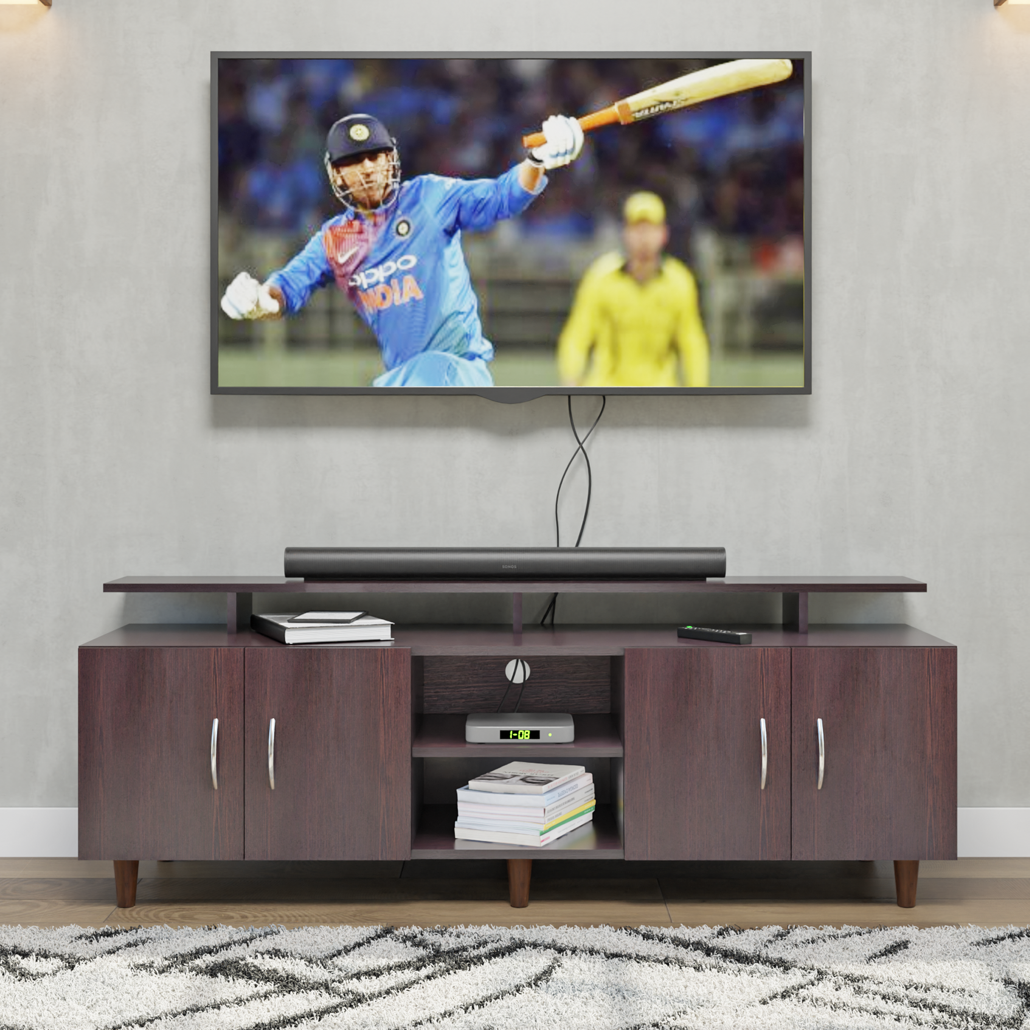 TV unit | 4 Doors, Open Shelves & Extension | Single Color TV & Entertainment Unit VIKI FURNITURE