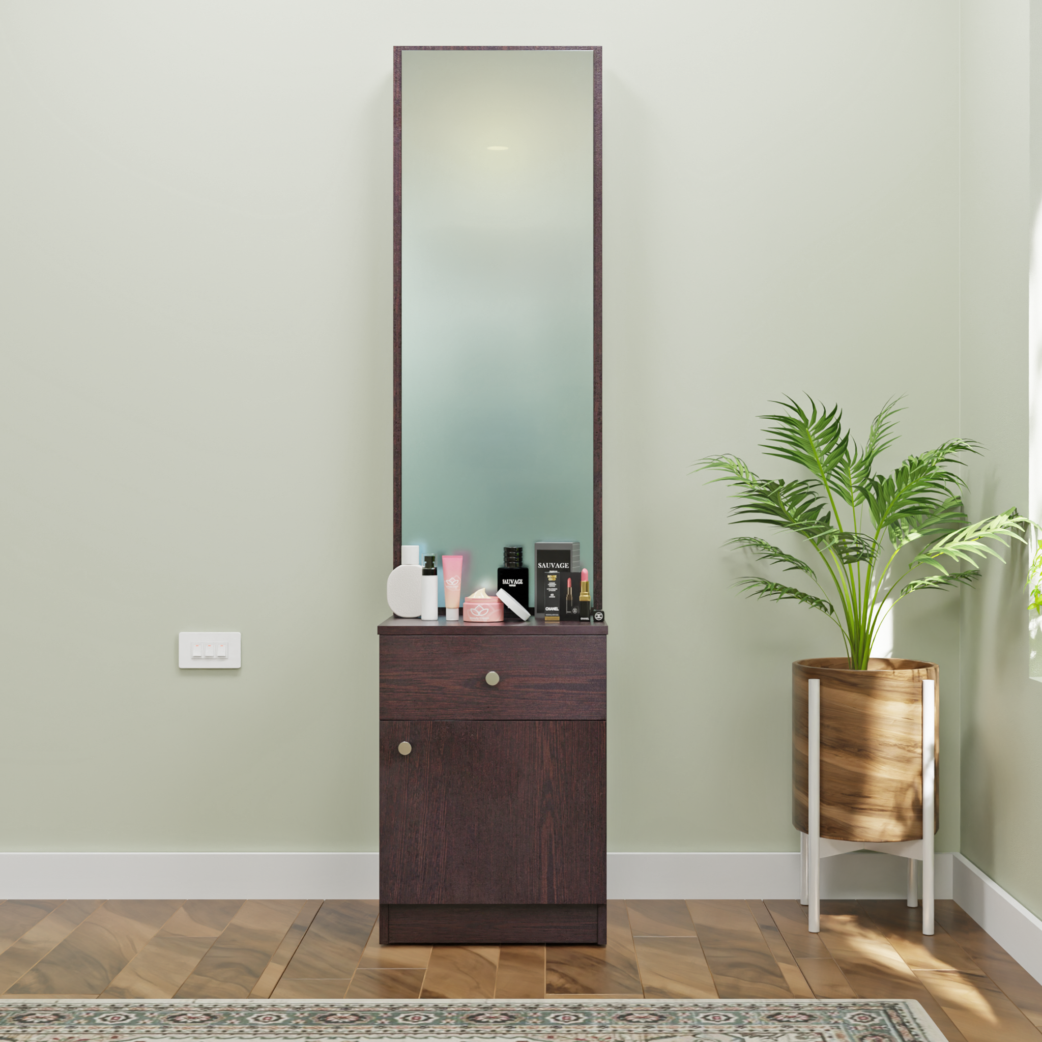 Dressing Table with Mirror Door | Door | Drawer & Open Shelves Dressing Table VIKI FURNITURE
