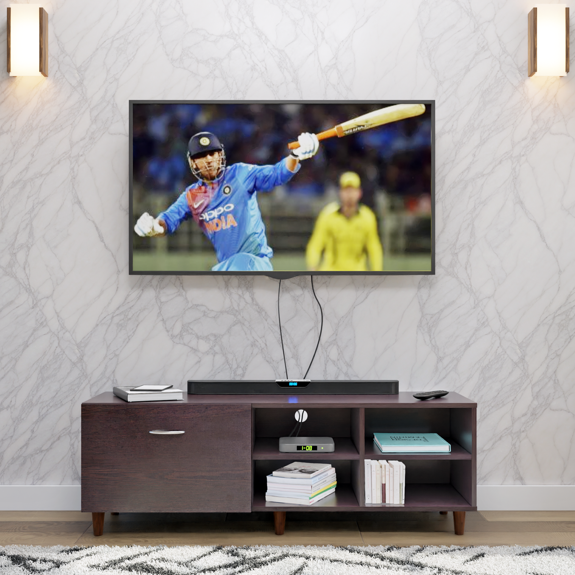 TV Unit | 1 Drawer, Open Shelves | Single Color TV & Entertainment Unit VIKI FURNITURE