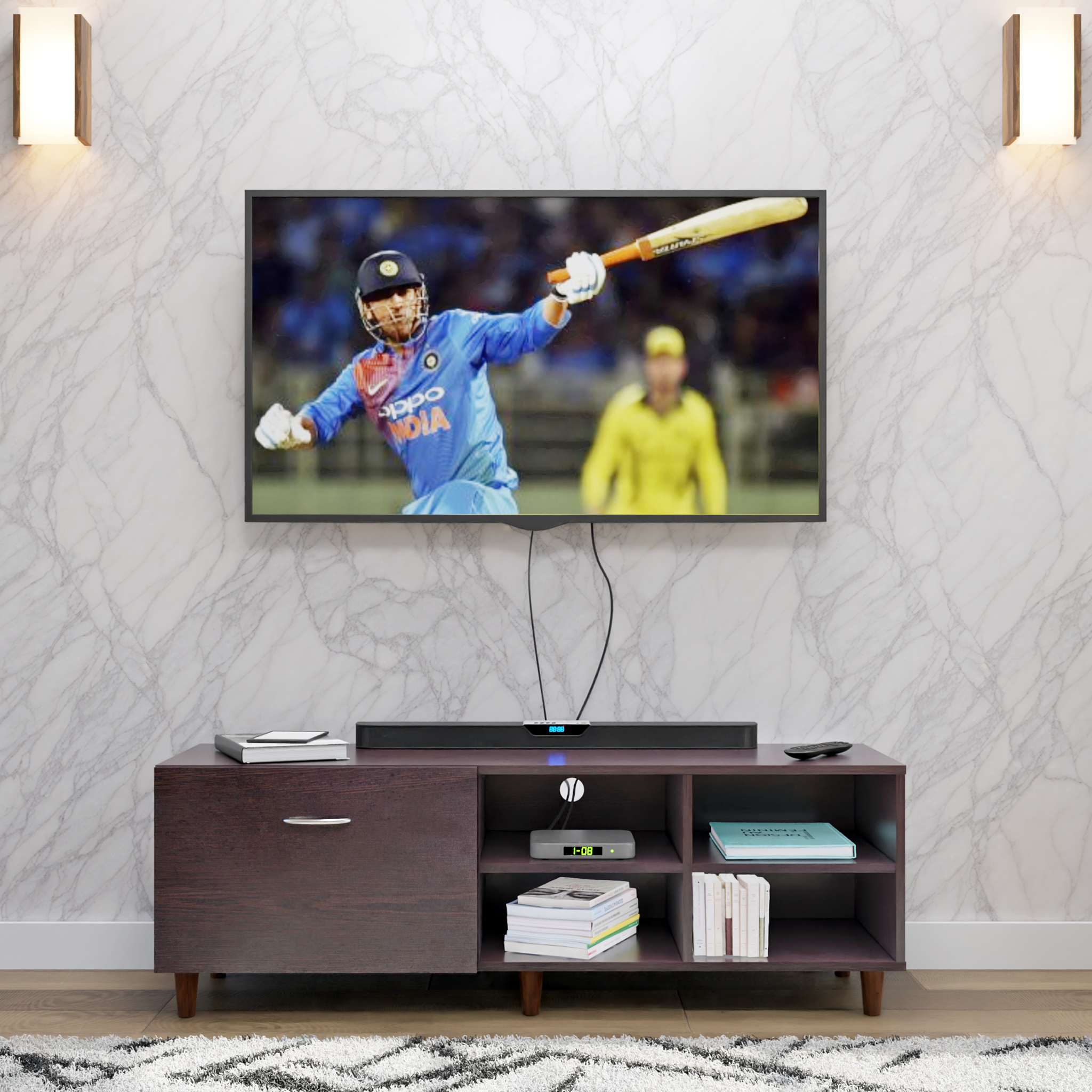 TV Unit | 1 Drawer, Open Shelves | Single Color TV & Entertainment Unit VIKI FURNITURE