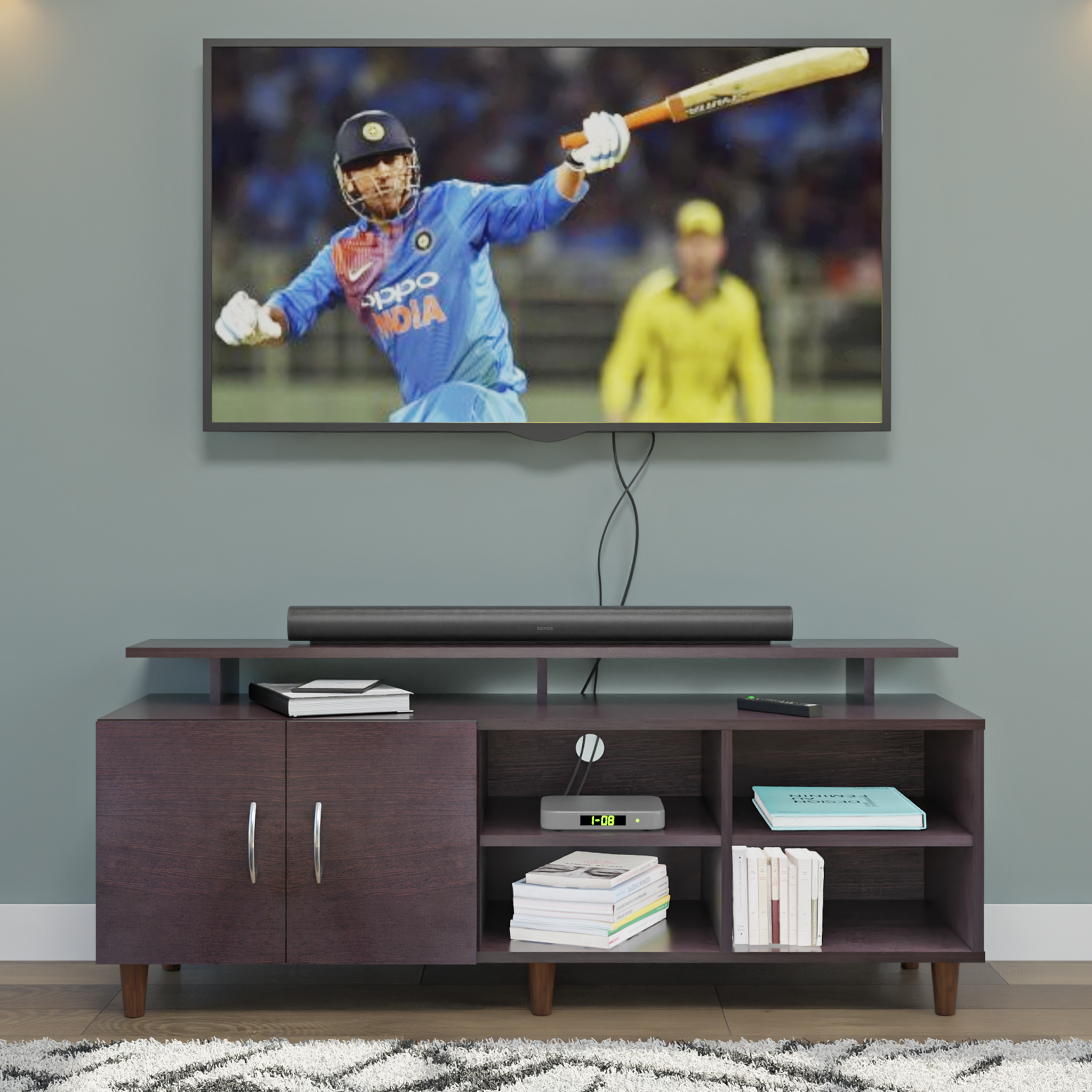 TV Unit | 2 Door, Open Shelves & Extension | Single Color TV & Entertainment Unit VIKI FURNITURE