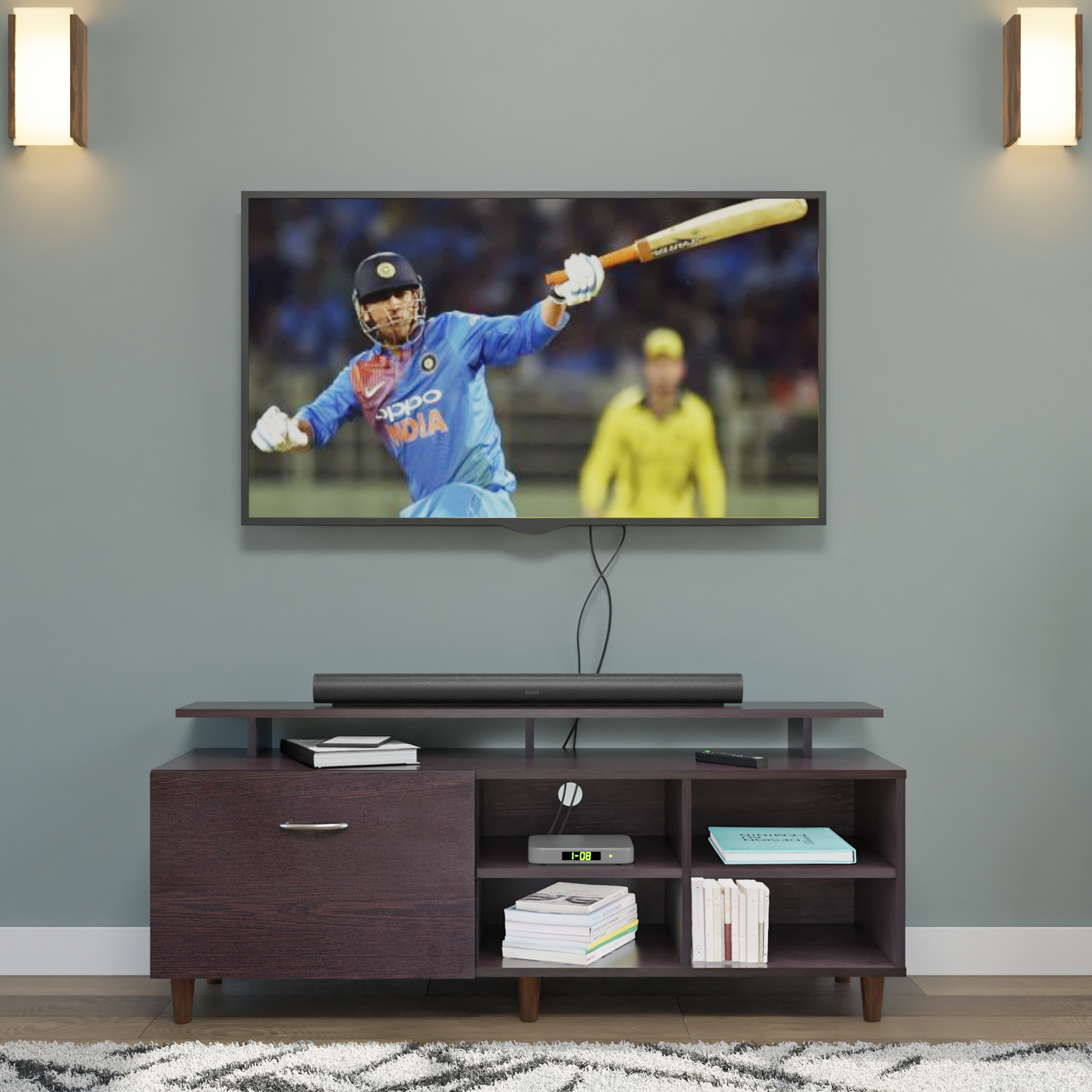 TV Unit | 1 Drawer, Open Shelves & Extension | Single Color TV & Entertainment Unit VIKI FURNITURE