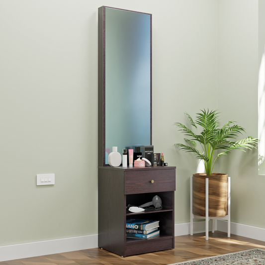 Dressing Table with Mirror Door | Drawer & Open Shelves Dressing Table VIKI FURNITURE Dark Wenge