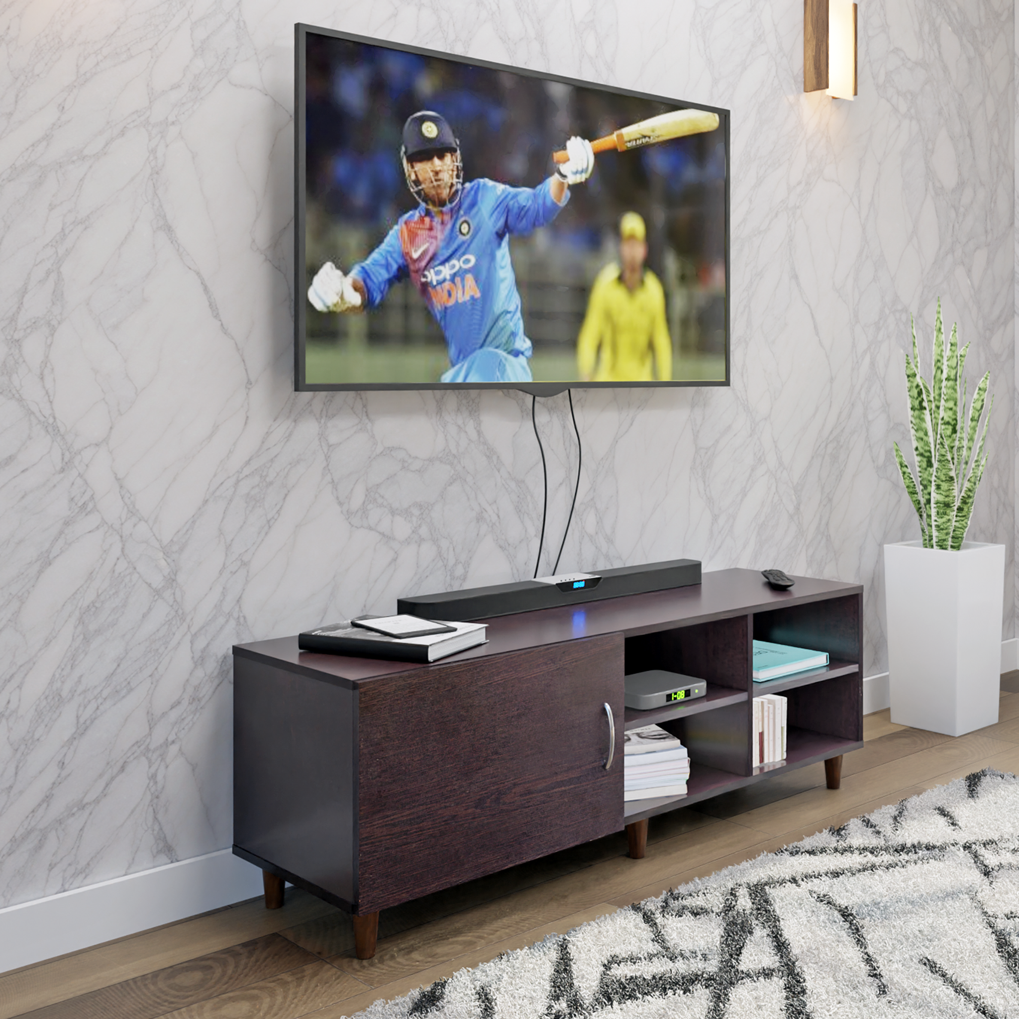 TV Unit | 1 Door, Open Shelves | Single Color TV & Entertainment Unit VIKI FURNITURE