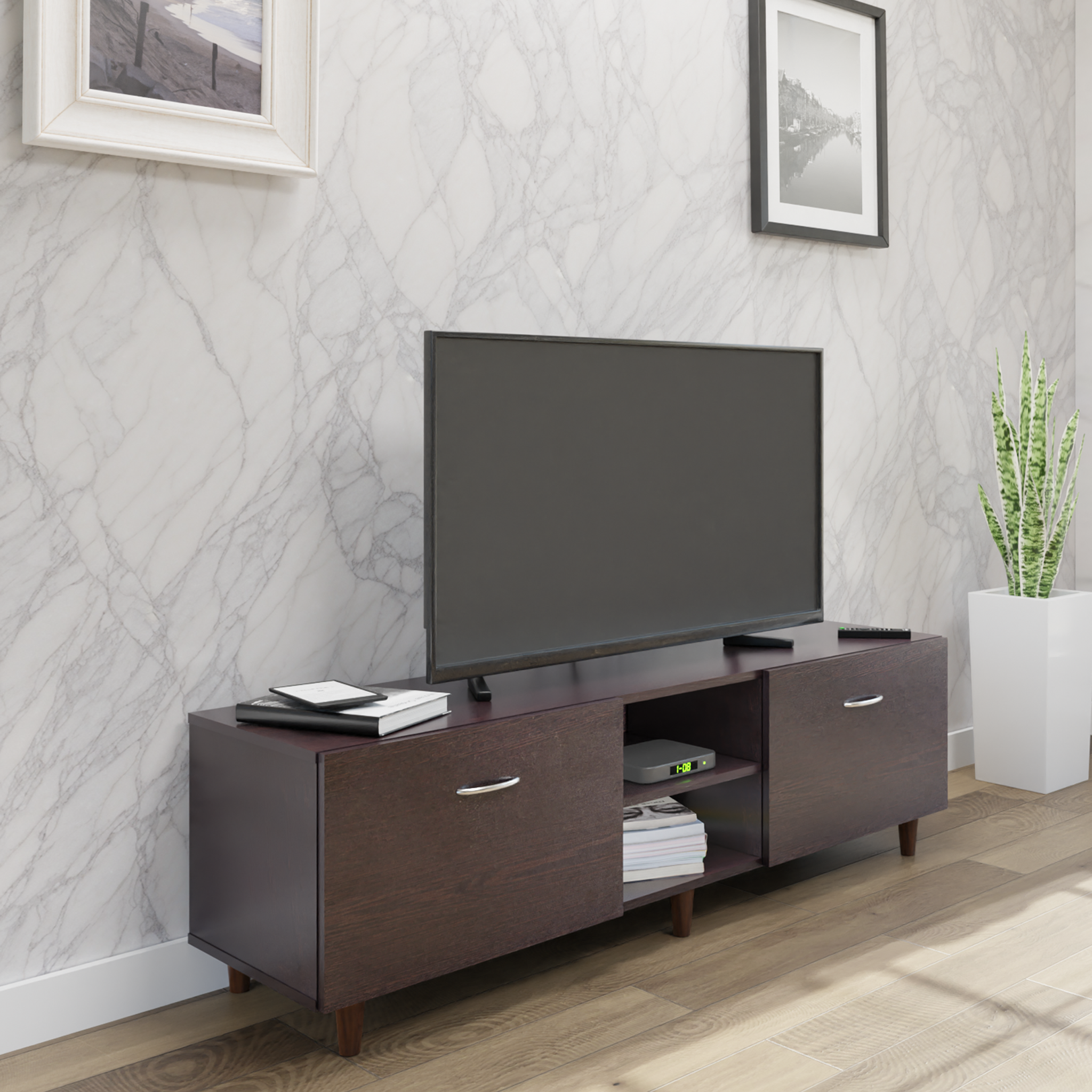 TV Unit | Drawers, Open Shelf | Single Color TV & Entertainment Unit VIKI FURNITURE Wenge