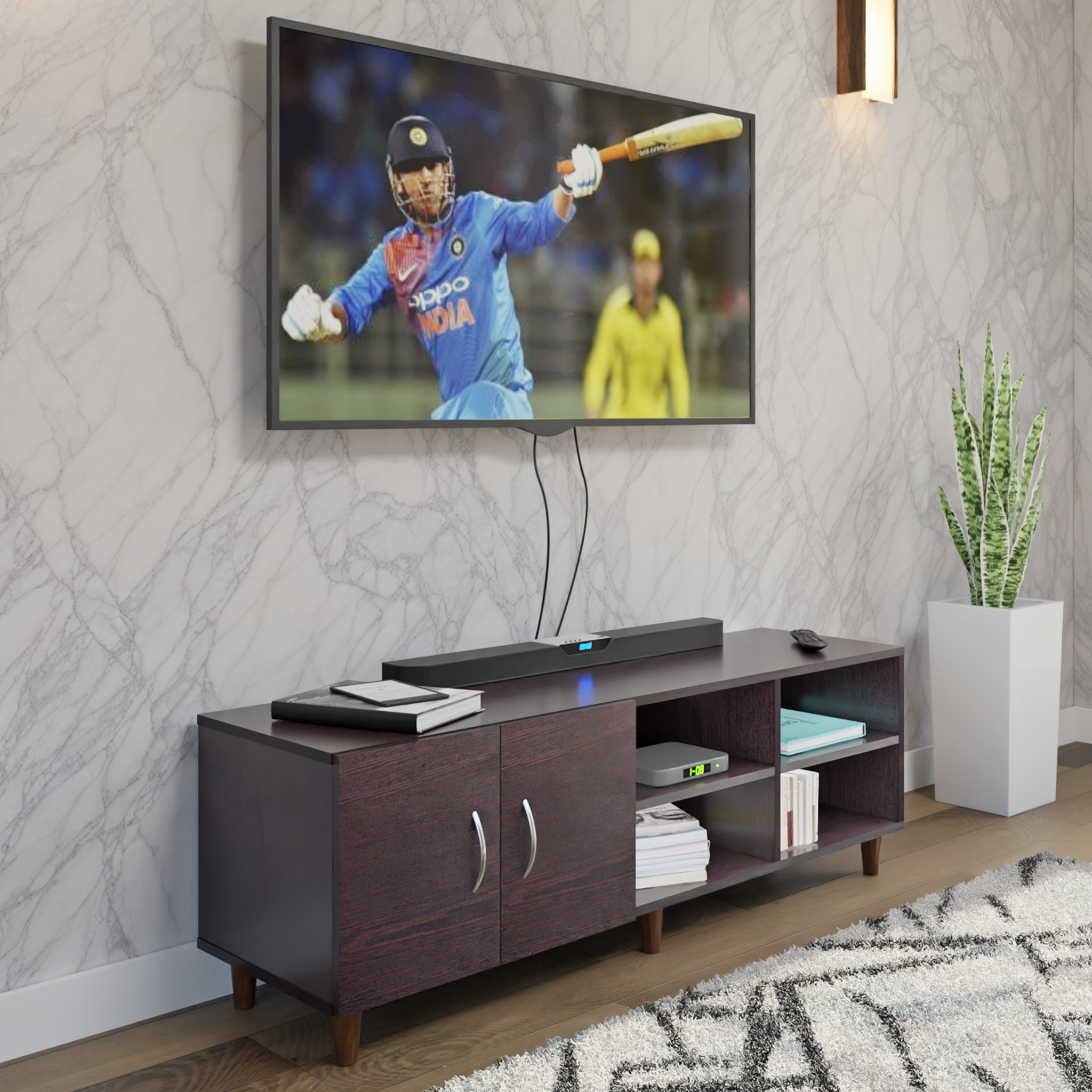 TV Unit | 2 Door, Open Shelves | Single Color TV & Entertainment Unit VIKI FURNITURE