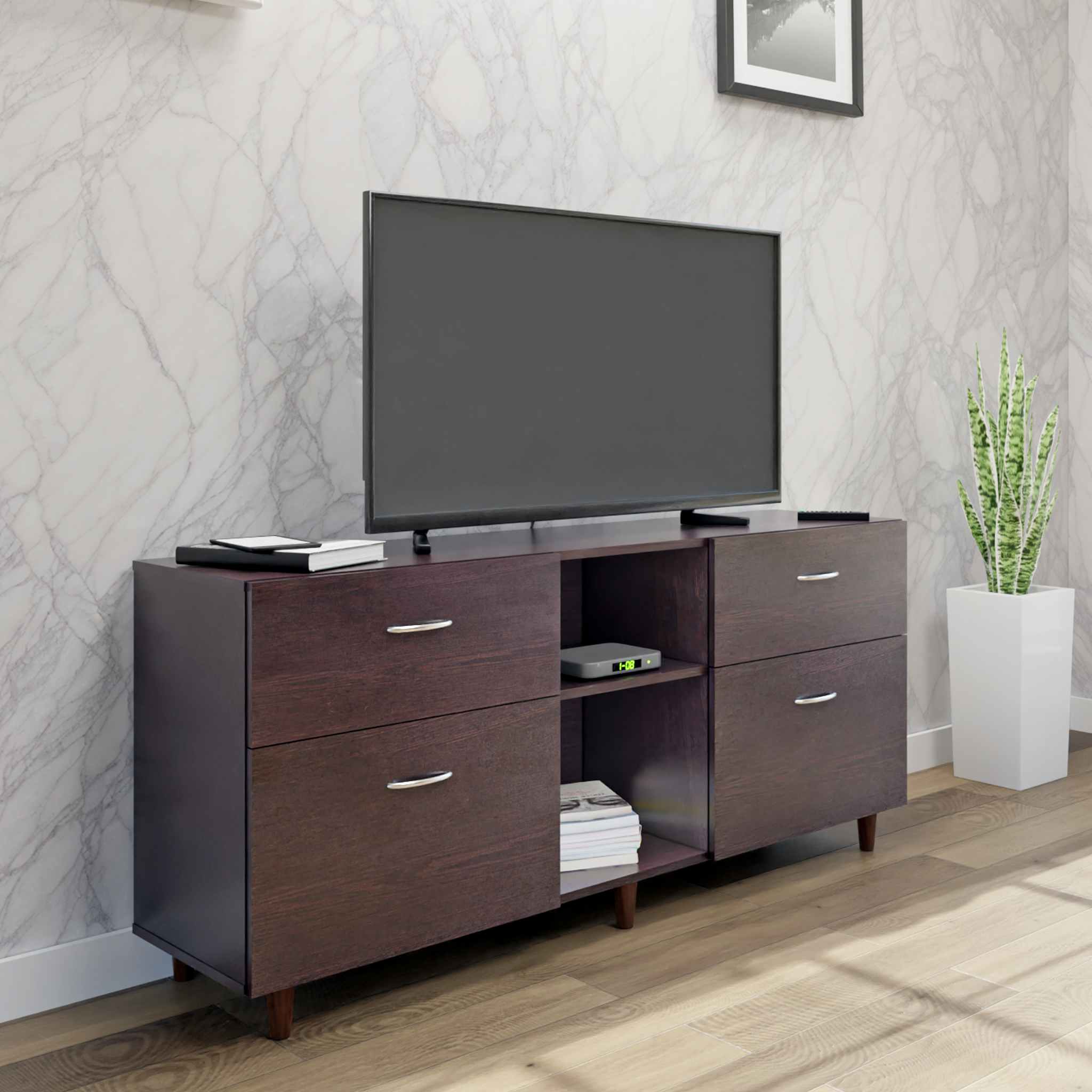 TV unit | 4 Drawers, Open Shelves | Single Color TV & Entertainment Unit VIKI FURNITURE Wenge