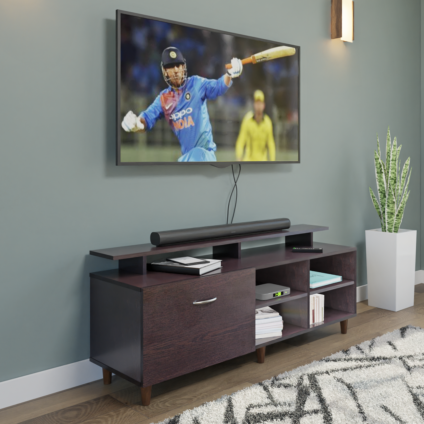 TV Unit | 1 Drawer, Open Shelves & Extension | Single Color TV & Entertainment Unit VIKI FURNITURE