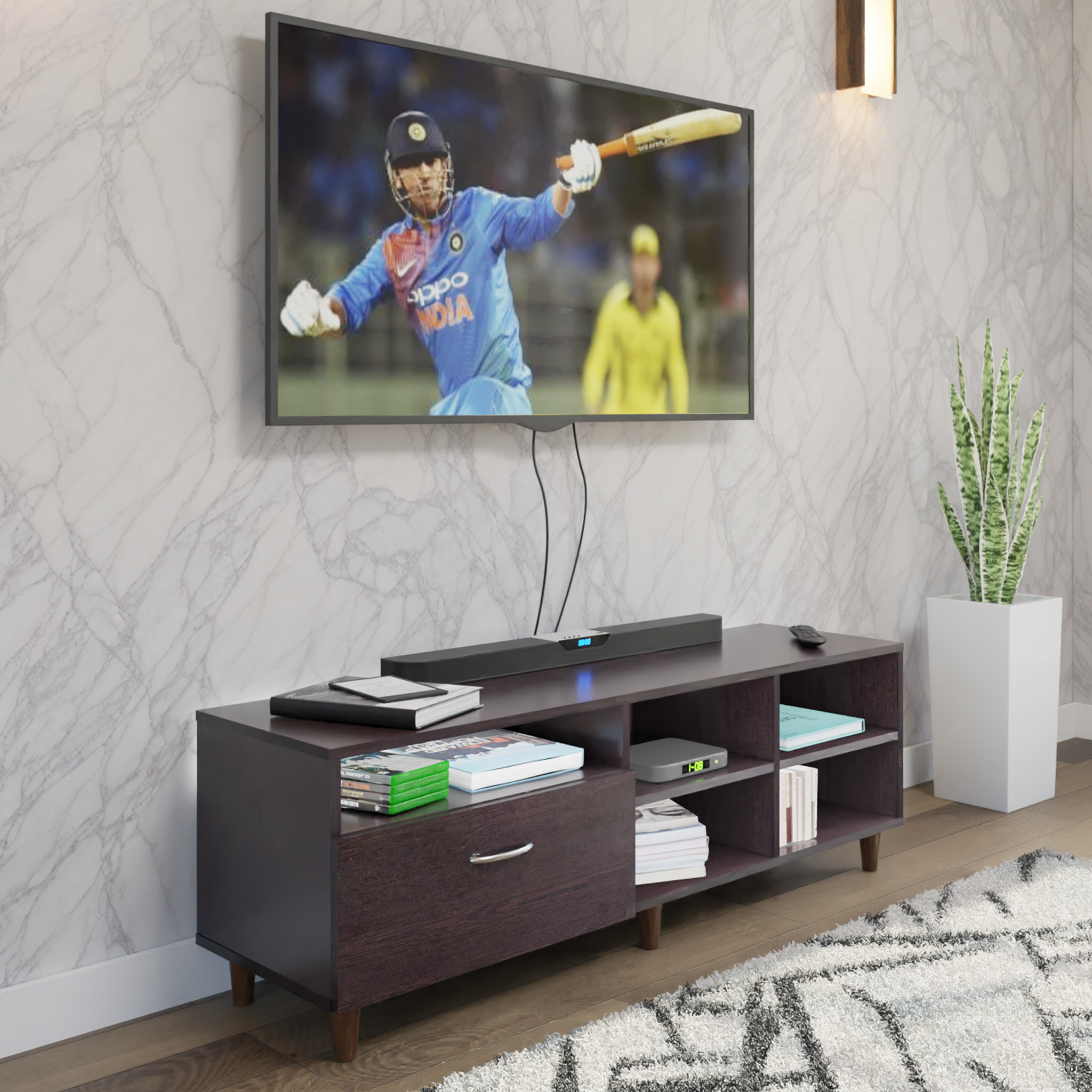 TV Unit | 1 Drawer, Shelf, Open Shelves | Single Color TV & Entertainment Unit VIKI FURNITURE