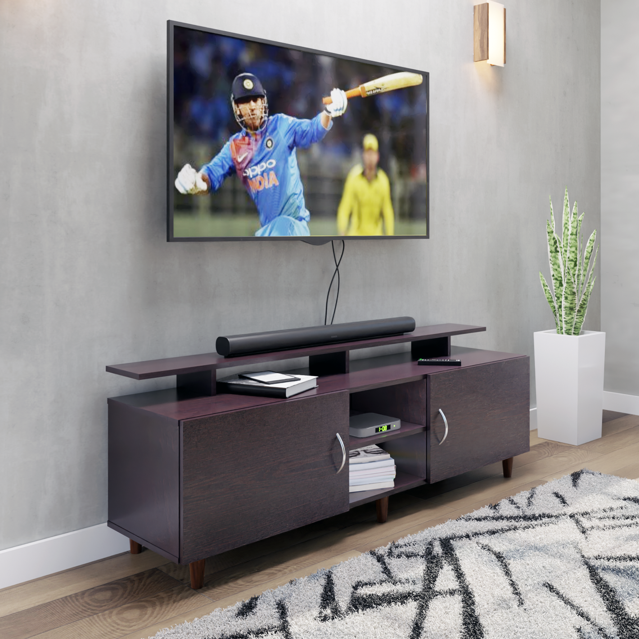 TV unit | 2 Doors, Open Shelves & Extension | Single Color TV & Entertainment Unit VIKI FURNITURE Wenge