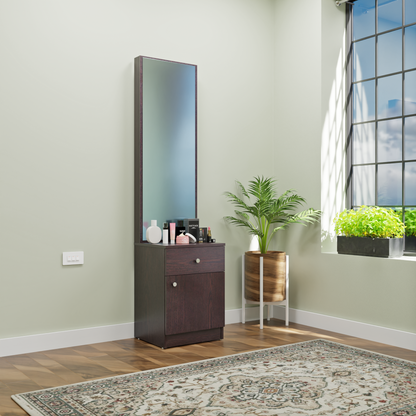 Dressing Table with Mirror Door | Door | Drawer & Open Shelves Dressing Table VIKI FURNITURE Dark Wenge