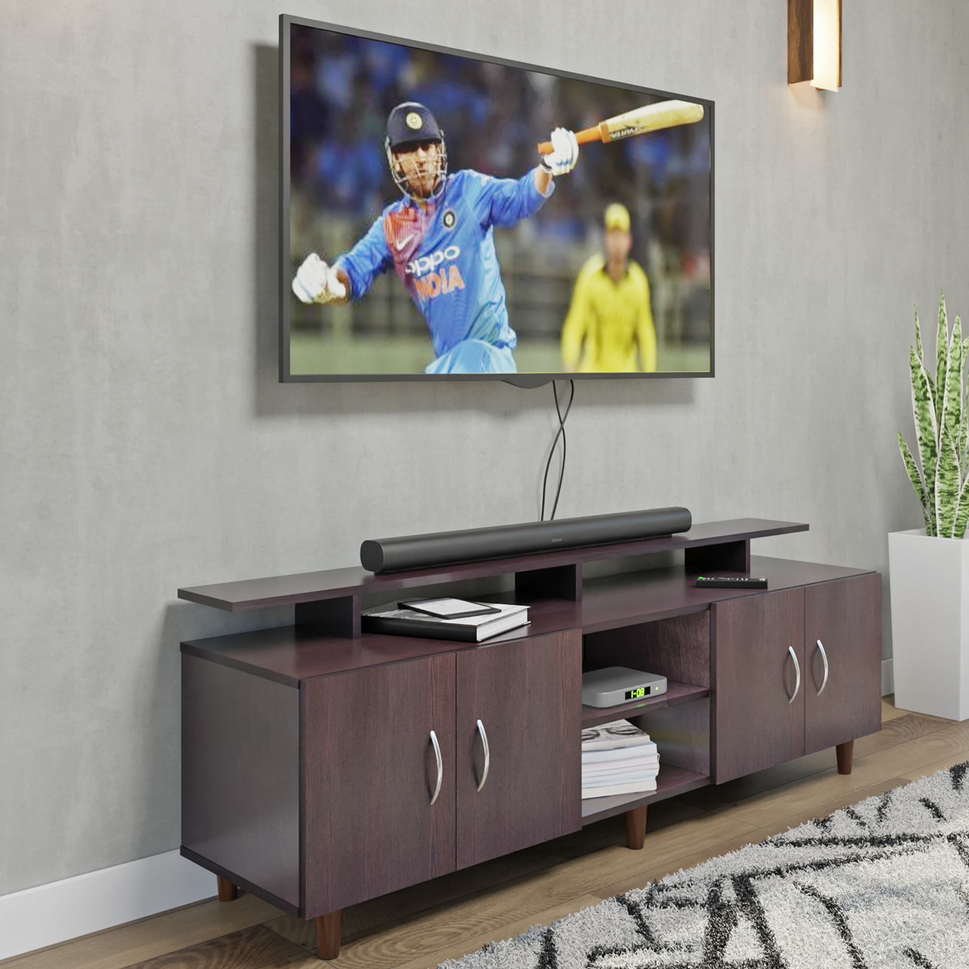 TV unit | 4 Doors, Open Shelves & Extension | Single Color TV & Entertainment Unit VIKI FURNITURE